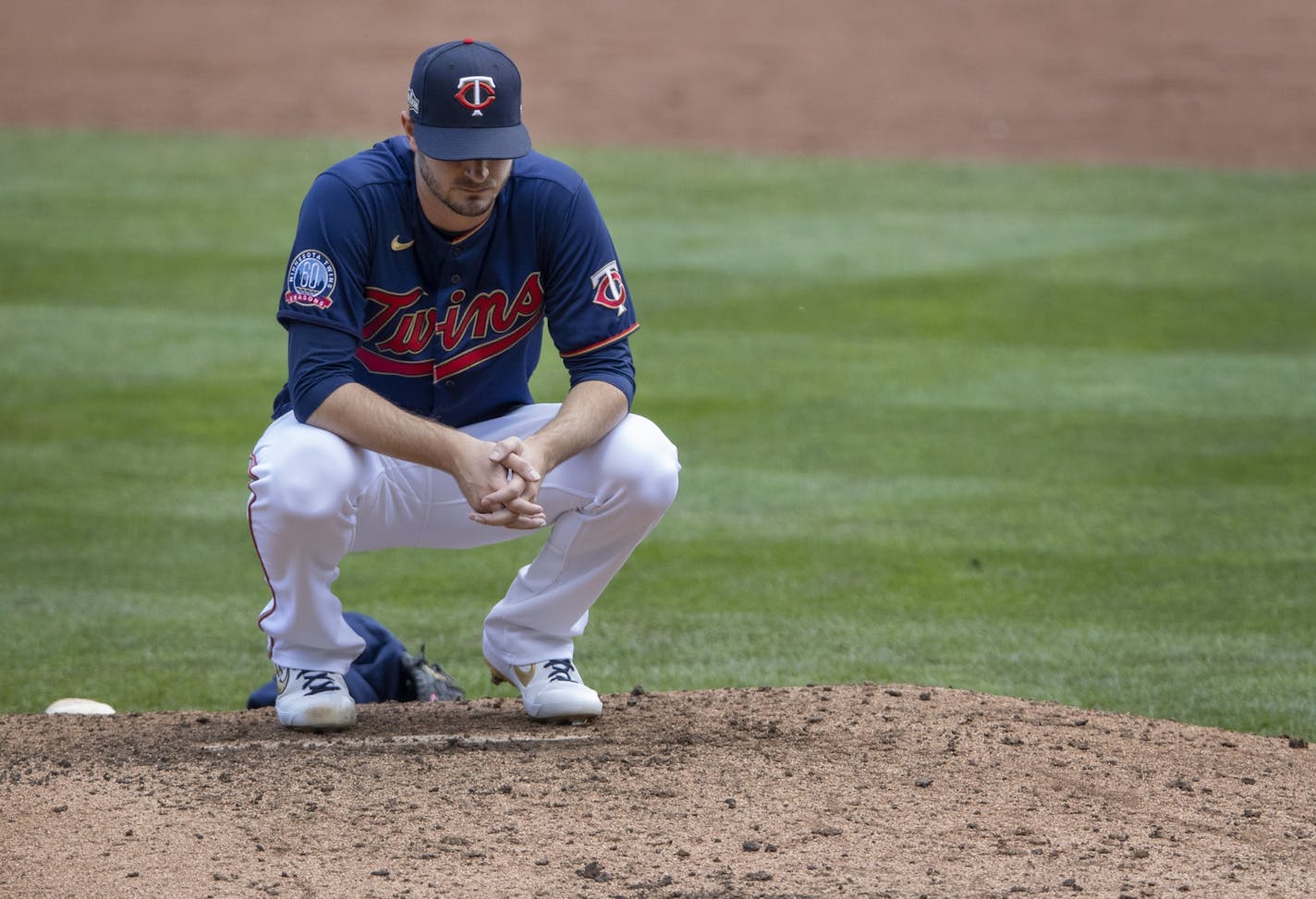 Jake Odorizzi paused on the mound at the end of the game.