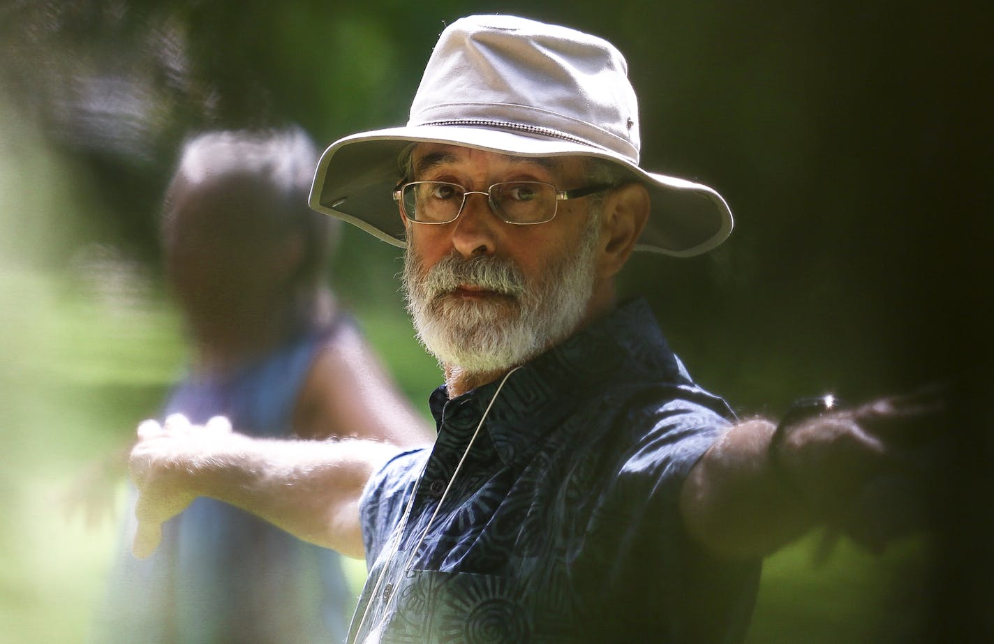 Bruce Birchard of Philadelphia participates in a morning Tai Chi exercise. ] Timothy Nwachukwu &#x2022; timothy.nwachukwu@startribune.com More than 1,000 members of the Religious Society of Friends or Quakers participated in the faith's annual Friends General Conference at the College of St. Benedict on Friday, July 8, 2016 in St. Joseph, Minn. Workshops covered a variety of material where participants could participate in different religious dance, singing, spiritual explorative activities.