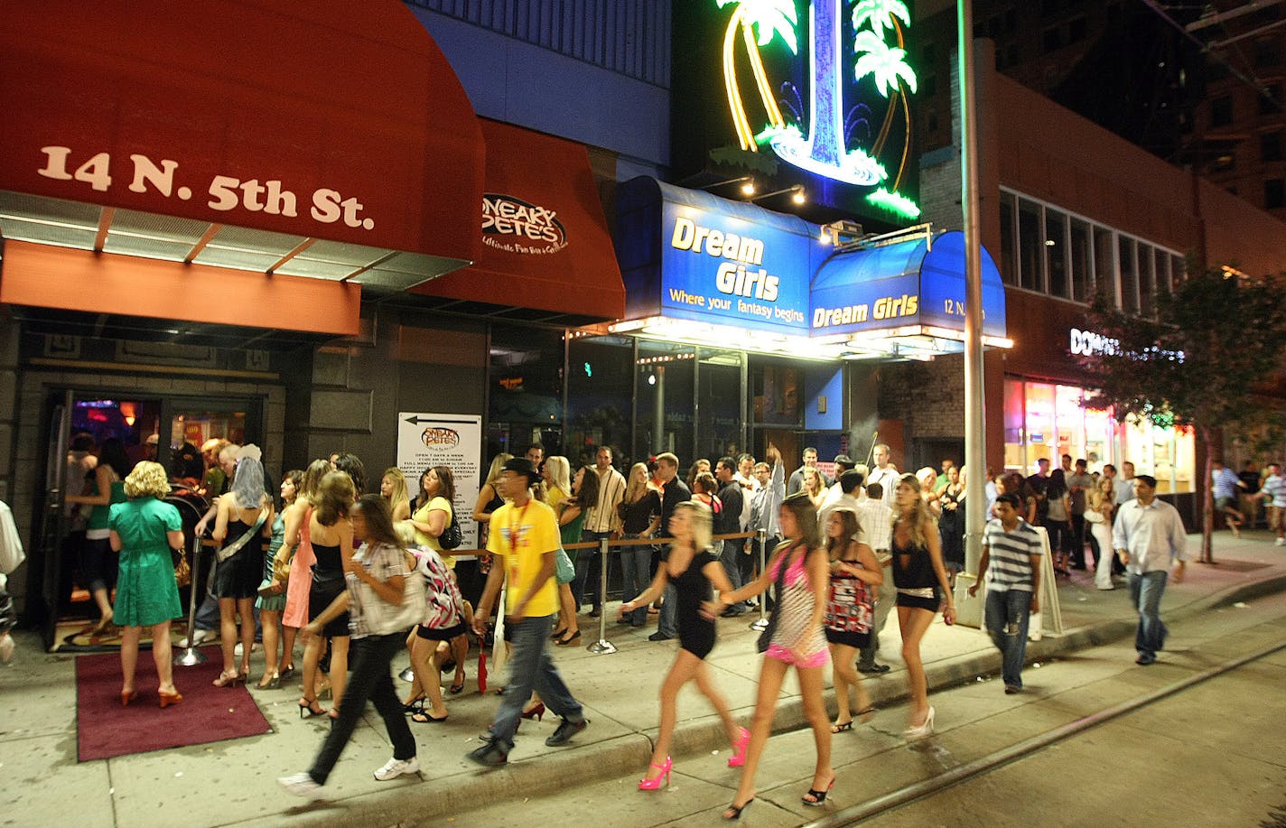 Big crowds, such as this 2008 group outside Sneaky Pete&#x2019;s, often gather downtown when most nightclubs and bars close at the same time.