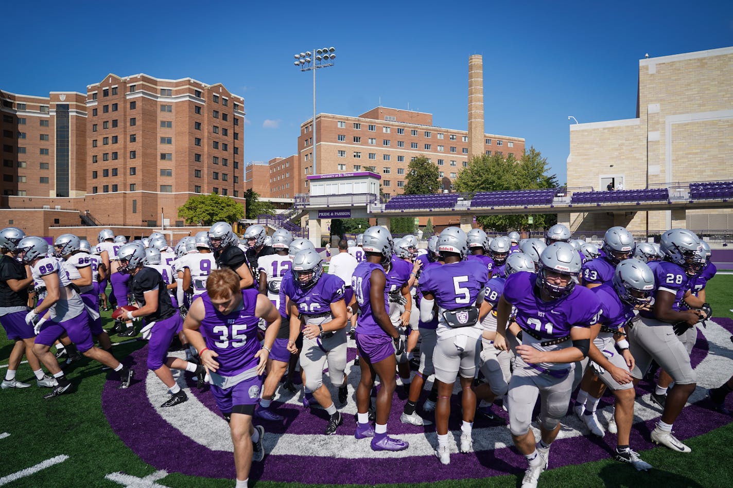 St. Thomas football held practice inside O'Shaughnessy Stadium on Wednesday, Sept. 1, 2021.