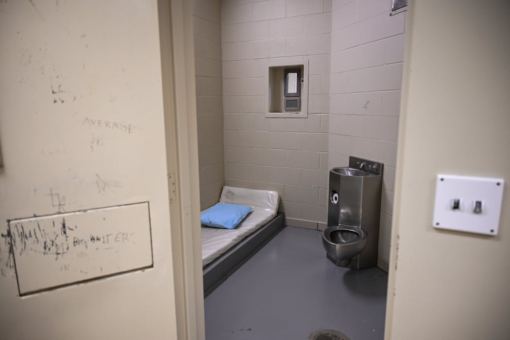 A holding cell at Otter Tail County jail in Fergus Falls, Minn.