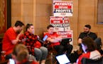 Activists with the Minnesota Nurses Association camped out Friday near Gov. Tim Walz’s office at the State Capitol.