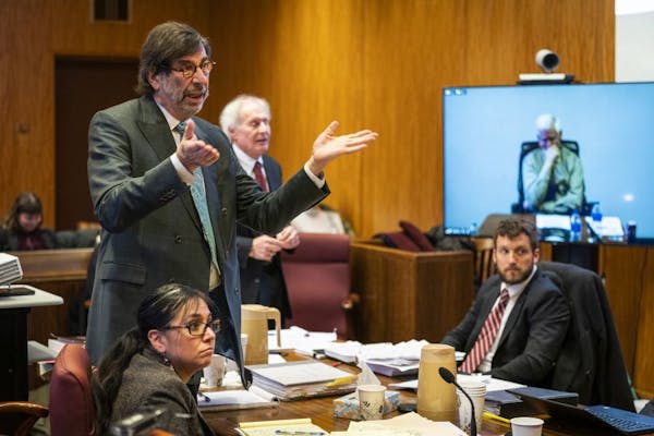 Attorney William Pentelovitch of Maslon argues for the opponents during the hearing.