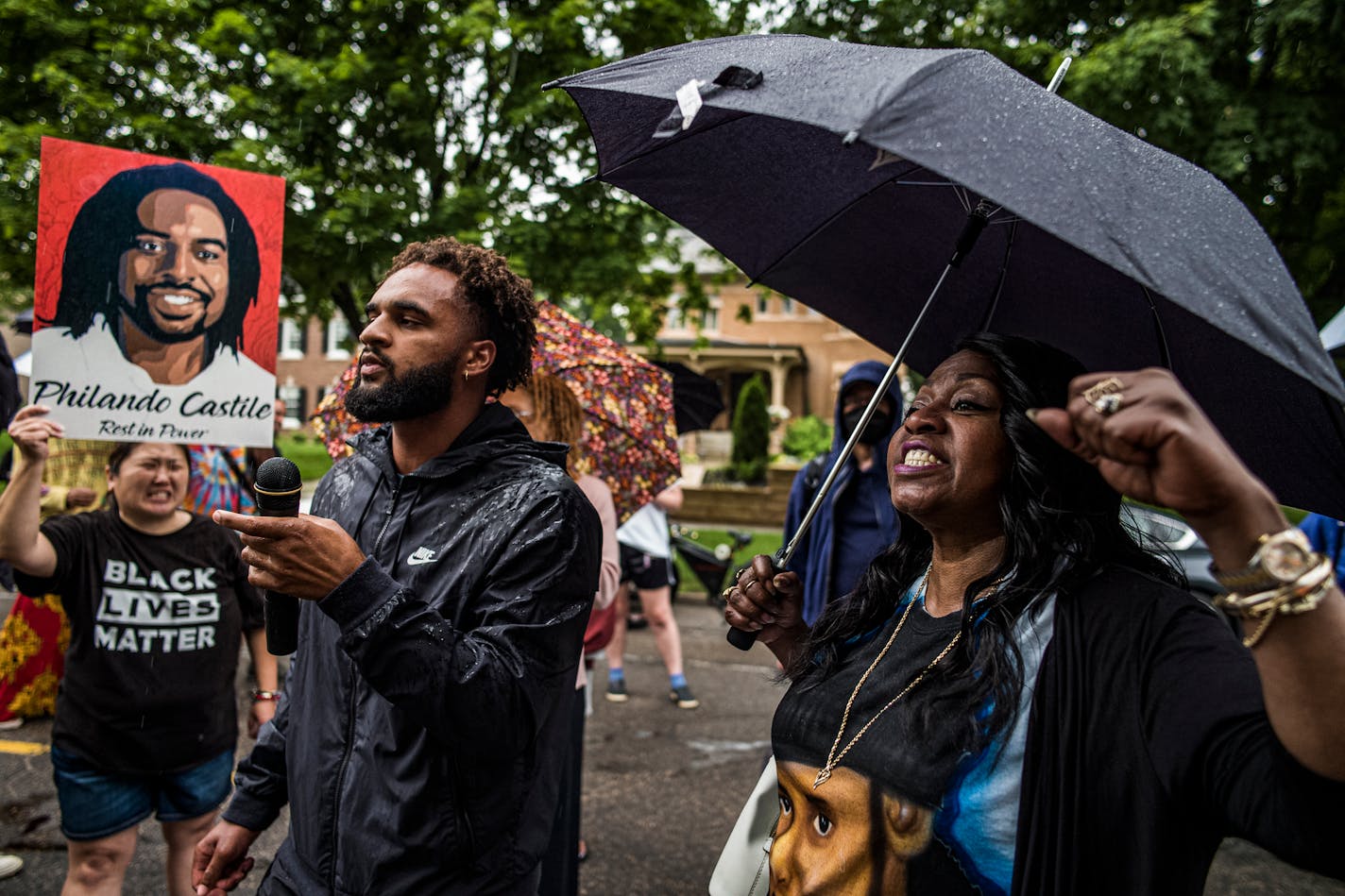 Valerie Castile spoke about her son to protesters including activist Brandyn Tulloch, left.