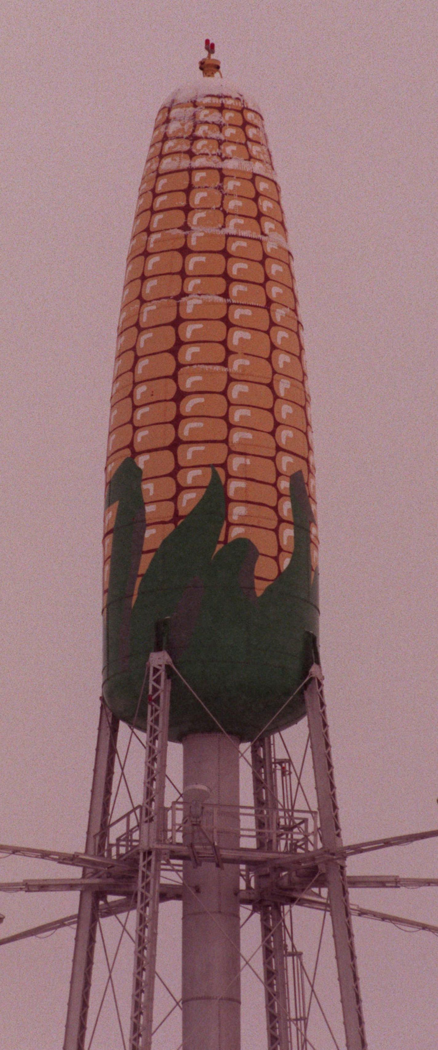 Rochester, award-winning city. -- The water tower at Seneca Foods in Rochester is painted to resemble an ear of corn.