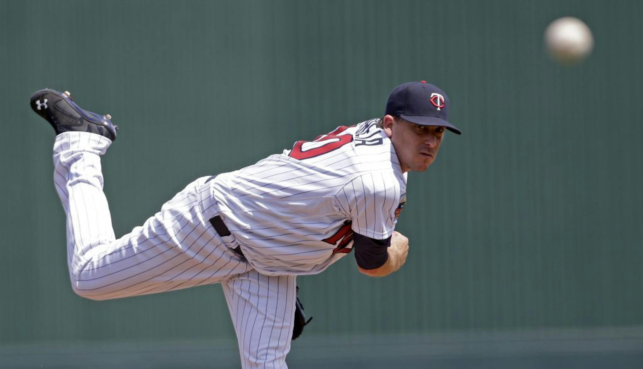 Minnesota Twins starting pitcher Kevin Correia pitches in the first inning of an exhibition spring baseball game against the New York Yankees in Fort Myers, Fla., Saturday, March 22, 2014.