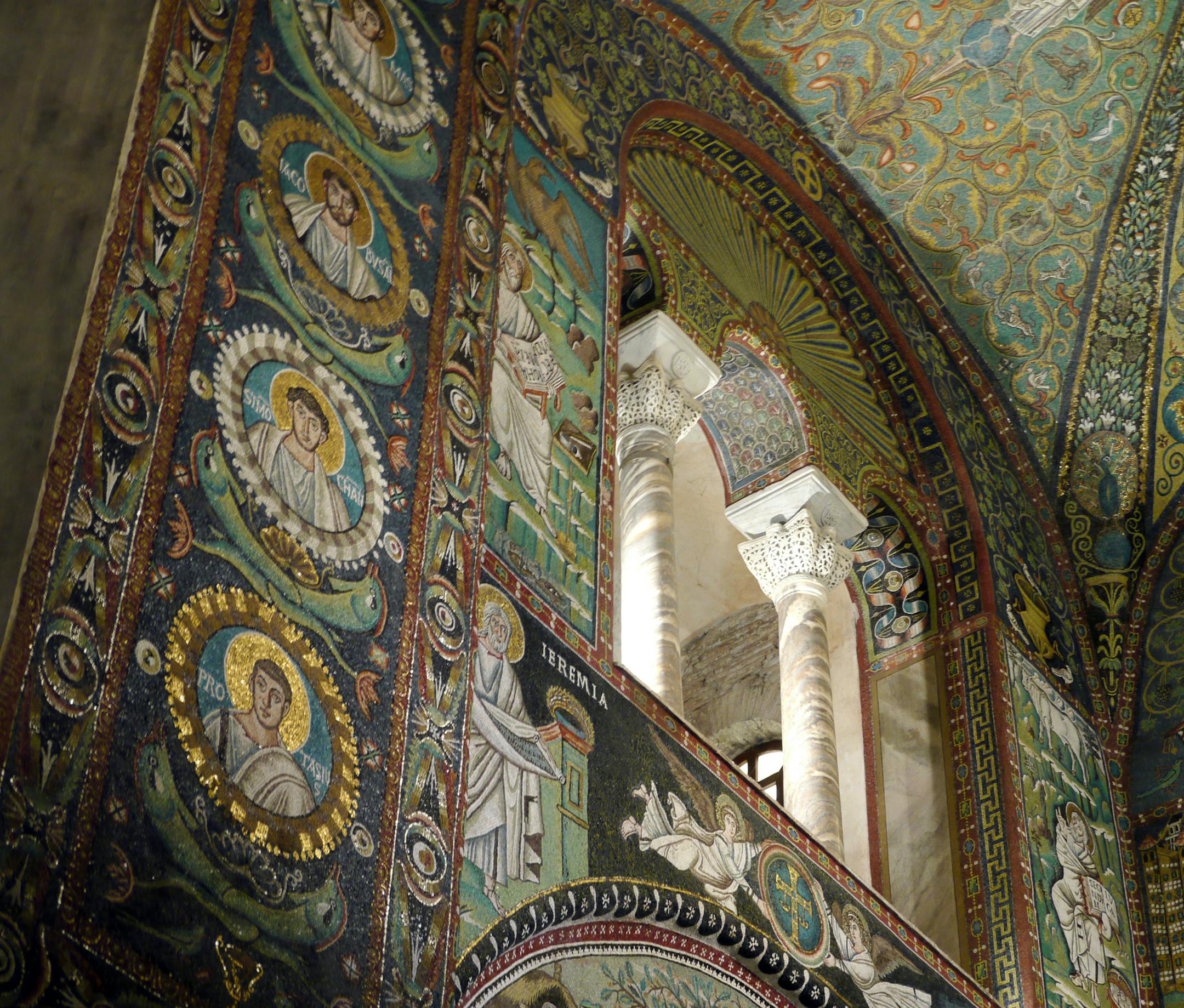 Mosaics cover nearly every surface of the 6th century Basilica di San Vitale, a few blocks from Ravenna, Italy's main square, the Piazza del Popolo. The church was built on the site of the martyrdom of St. Vitalis.
