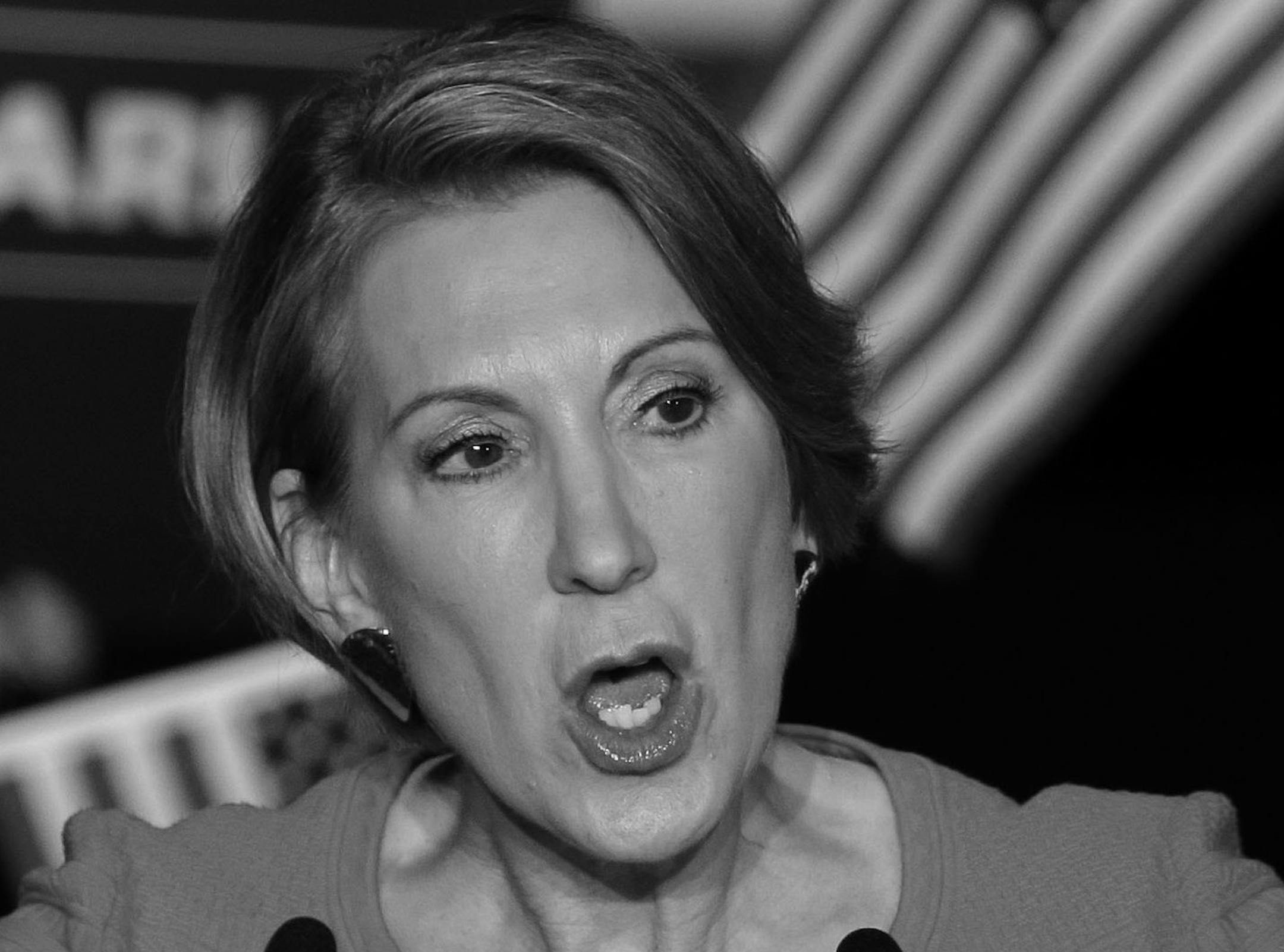 Former Hewlett-Packard CEO Carly Fiorina speaks during a rally for Republican presidential candidate Sen. Ted Cruz, R-Texas, in Indianapolis, Wednesday, April 27, 2016 Cruz chose Fiorina as his running mate. . (AP Photo/Michael Conroy)