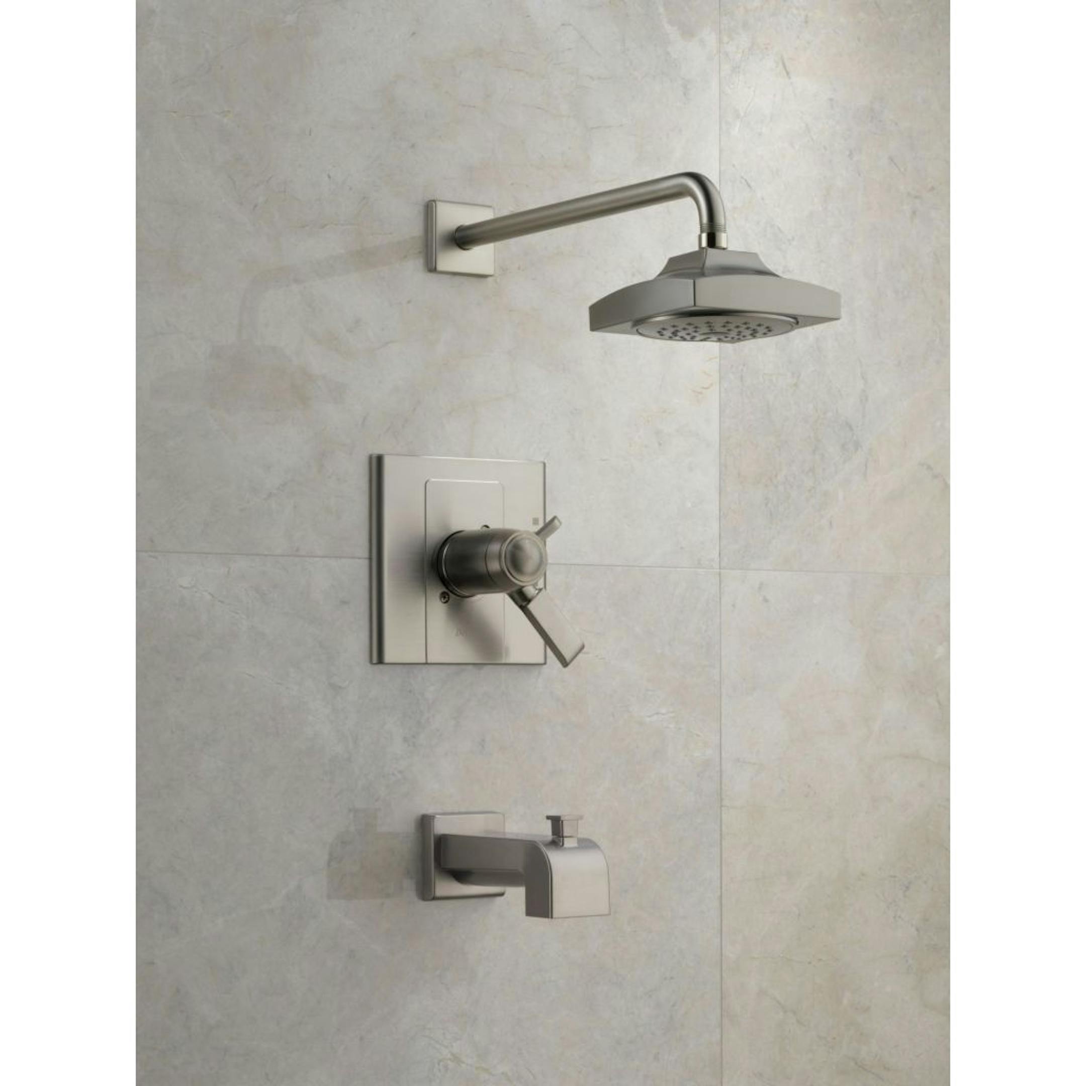 Arzo TempAssure with square rain can showerhead from Delta