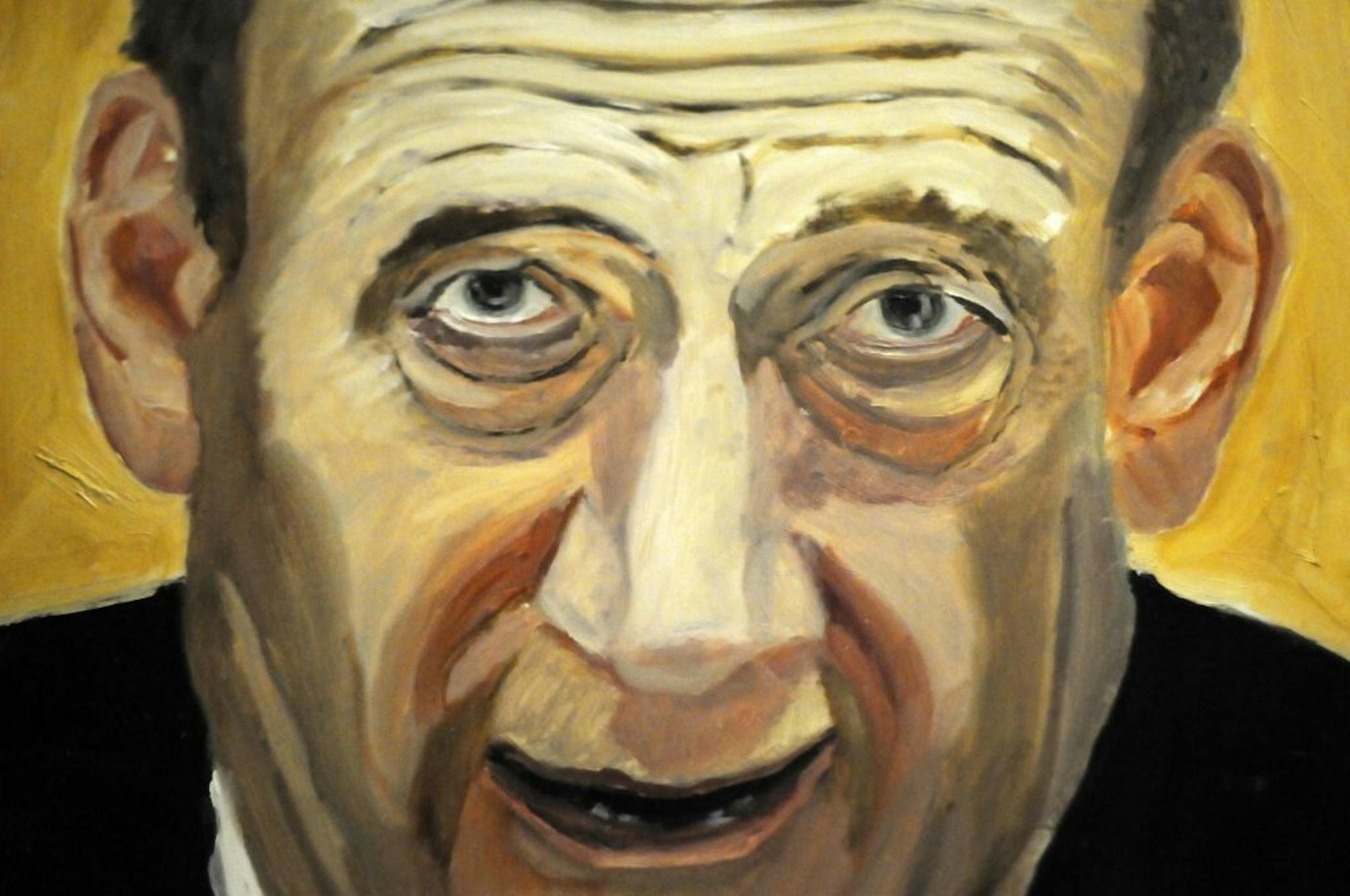 A detail of a portrait of former Israeli Prime Minister Ehud Olmert which is part of the exhibit "The Art of Leadership: A President's Diplomacy," is on display at the George W. Bush Presidential Library and Museum in Dallas, Friday, April 4, 2014. The exhibit of world leader portraits painted by former President George W. Bush opens Saturday and runs through June 3.