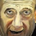 A detail of a portrait of former Israeli Prime Minister Ehud Olmert which is part of the exhibit "The Art of Leadership: A President's Diplomacy," is 