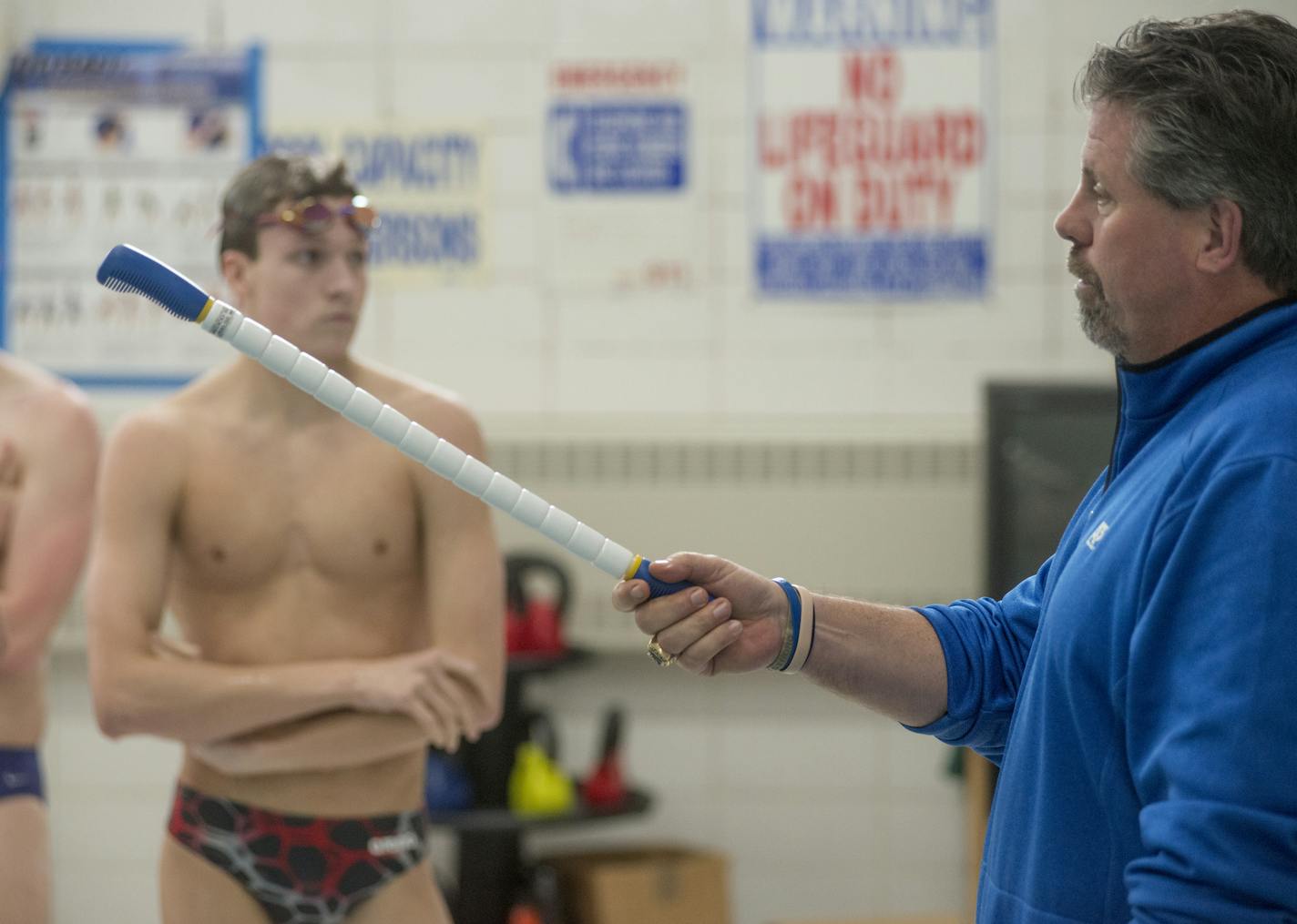 St. Thomas Academy boys' swim team Coach John Barnes leads afternoon practice, Feb. 19, 2016. ] (Matthew Hintz, 021916, St. Paul)