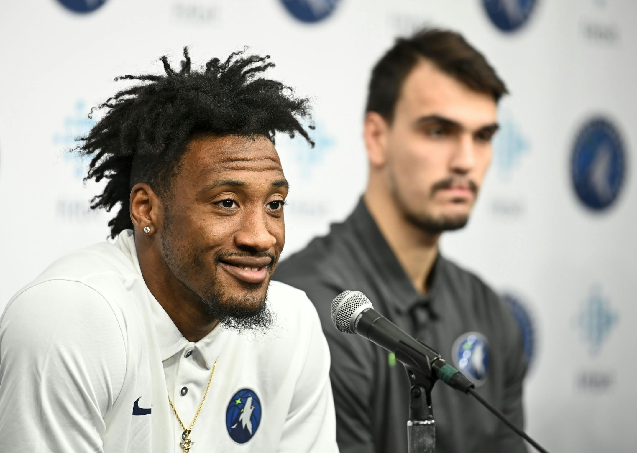 Robert Covington cracked a smile while talking about a coat he was given as a gift by Karl Anthony-Towns upon his arrival earlier this week.