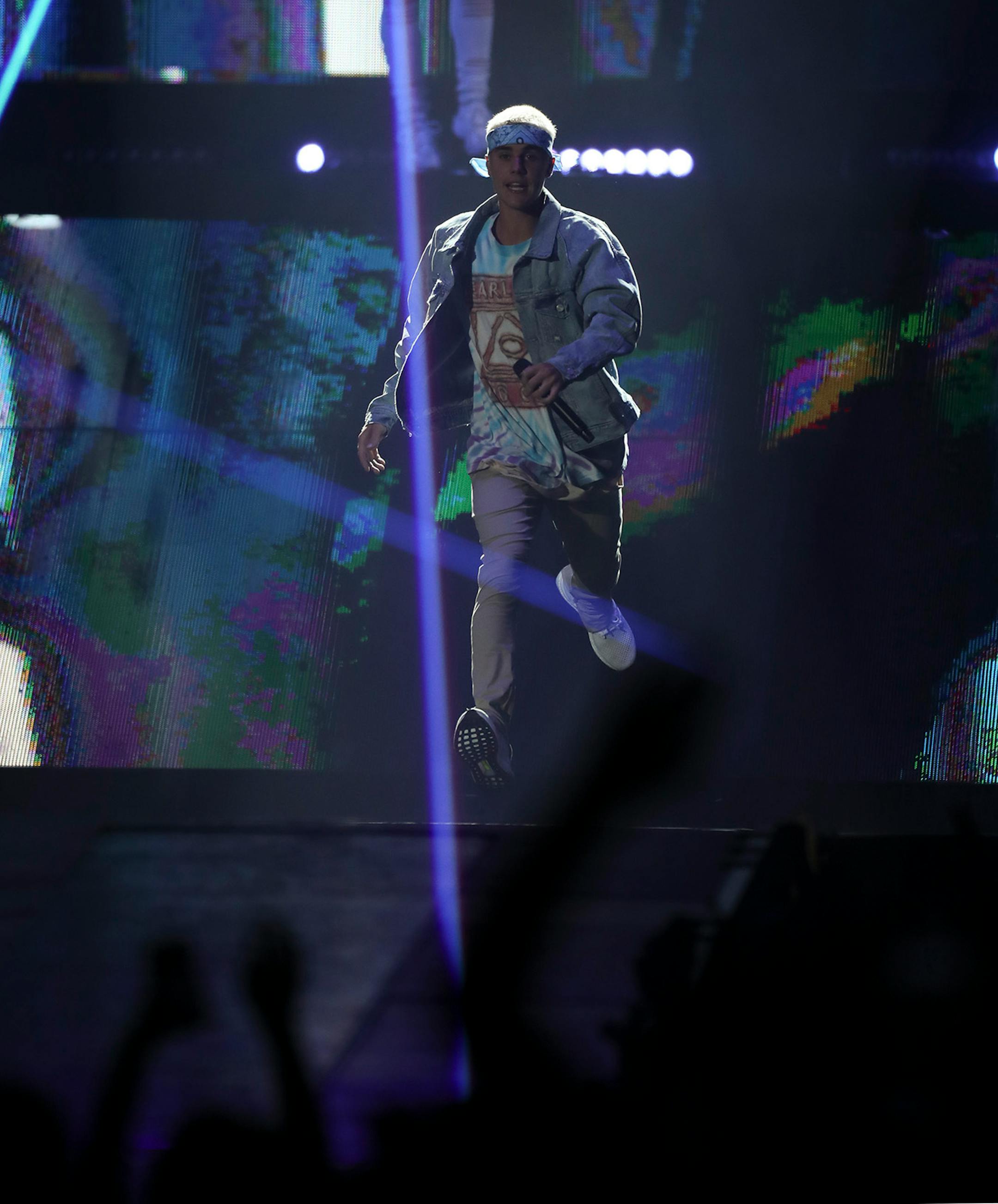 Justin Bieber early in his show at Target Center Sunday night.