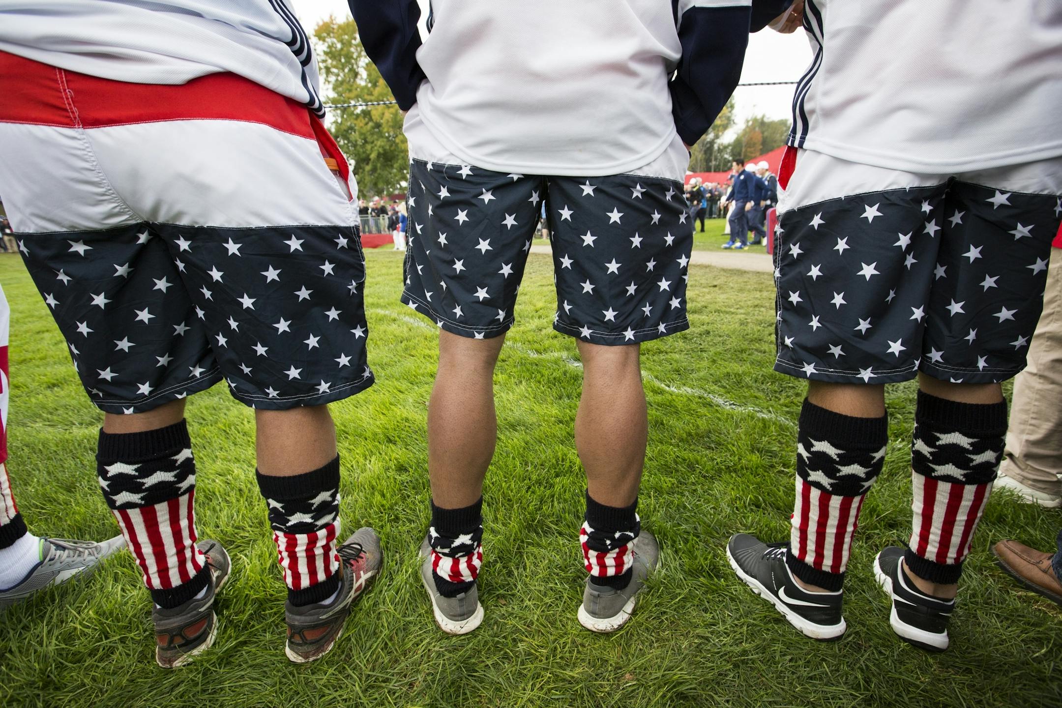 USA fans sport patriotic socks.