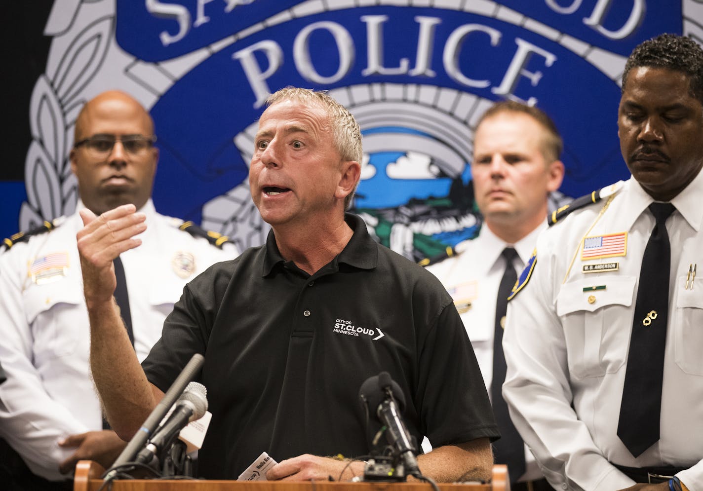 Mayor of St. Cloud David Kleis speaks during a news conference at the St. Cloud Police Station on Sunday, September 18, 2016.