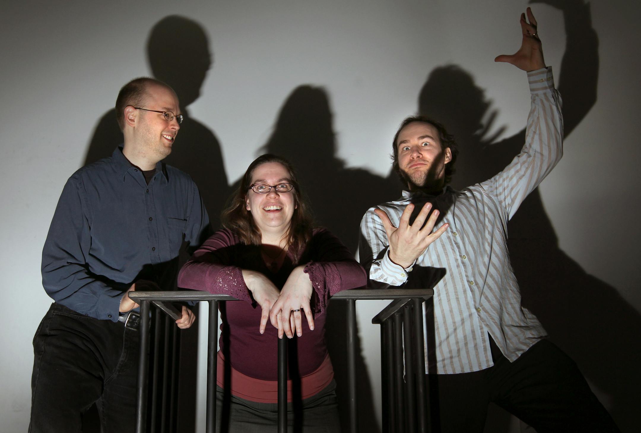 David Pisa, Executive director, Amy Rummenie, co-artistic director and John Heimbuch, co-artistic director of Walking Shadow. In production of Gross Indecency: The Three Trials of Oscar Wilde. [ STAR TRIBUNE/TOM WALLACE Assignments #20027963A March 19, 2013 SLUG 930857 SMALL032413 EXTRA INFORMATION Walking Shadow is rehearsing √íGross Indecency: The Three Trials of Oscar Wilde.√ì Amy Rummenie is directing. Craig Johnson is the actor playing Wilde. Casey Hoekstra is Lord A