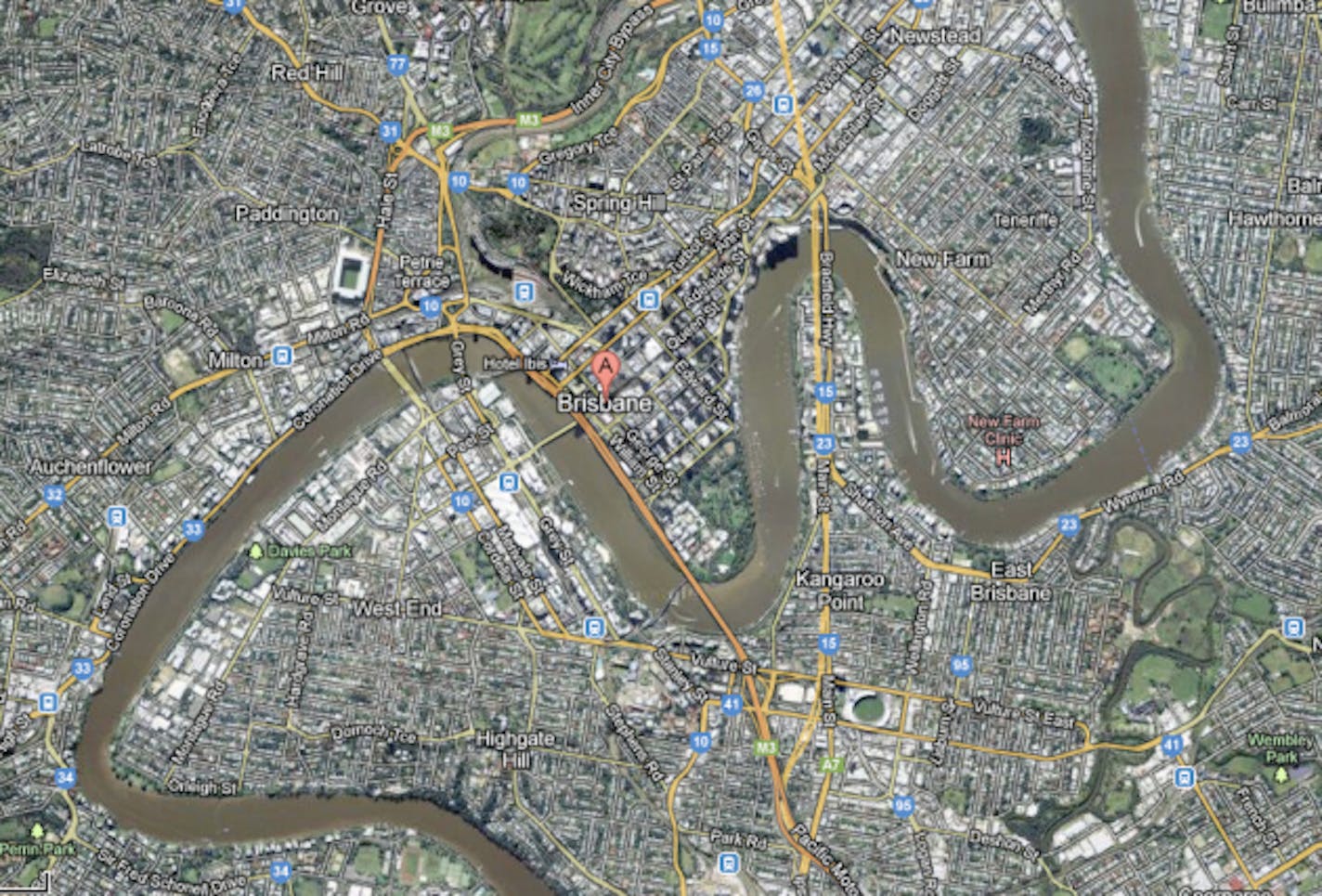 This photo was taken from Google Maps. This is part of the Brisbane River.