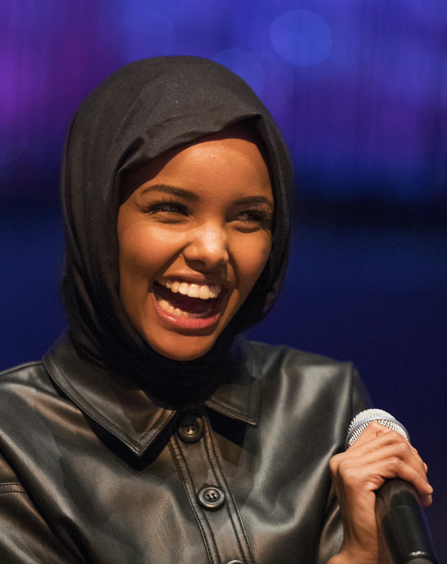 Halima Aden, who was in last year's competition and the first to compete in a Miss USA competition in a hijab and burkini, speaks to this year's pageant participants. Seven women this year are wearing a hijab in the competition. ] LEILA NAVIDI &#xef; leila.navidi@startribune.com BACKGROUND INFORMATION: Miss Minnesota USA pageant at the Ames Center in Burnsville on Saturday, November 25, 2017.