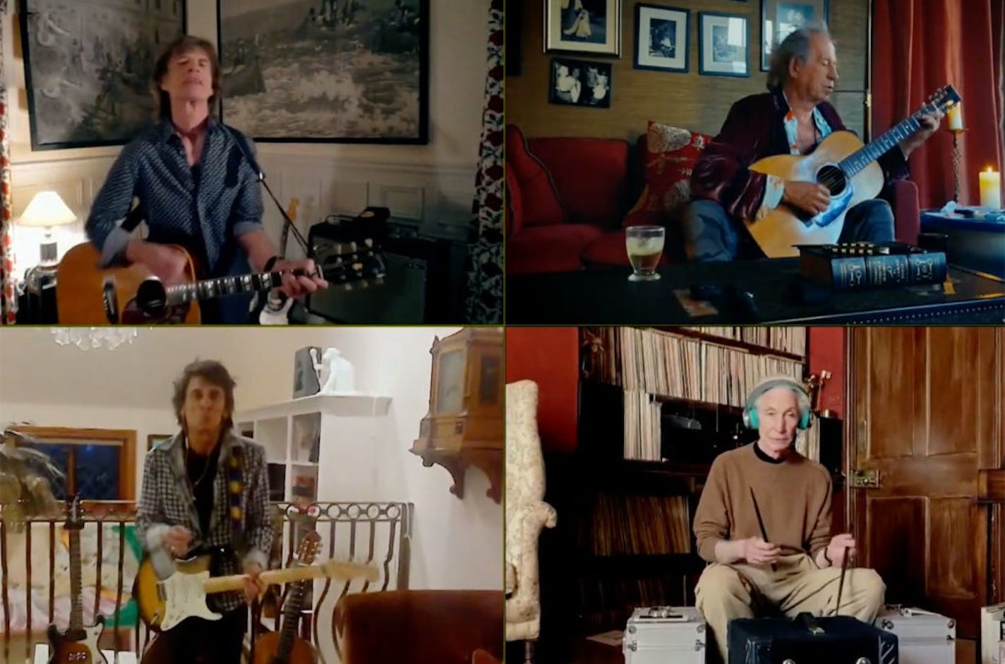 The Rolling Stones performed as a quartet in a quarter-split screen during the One World: Together at Home telecast.