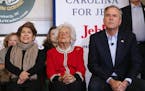 Republican presidential candidate, former Florida Gov. Jeb Bush, sits with his mother, former first lady Barbara, and wife Columba, during a campaign 