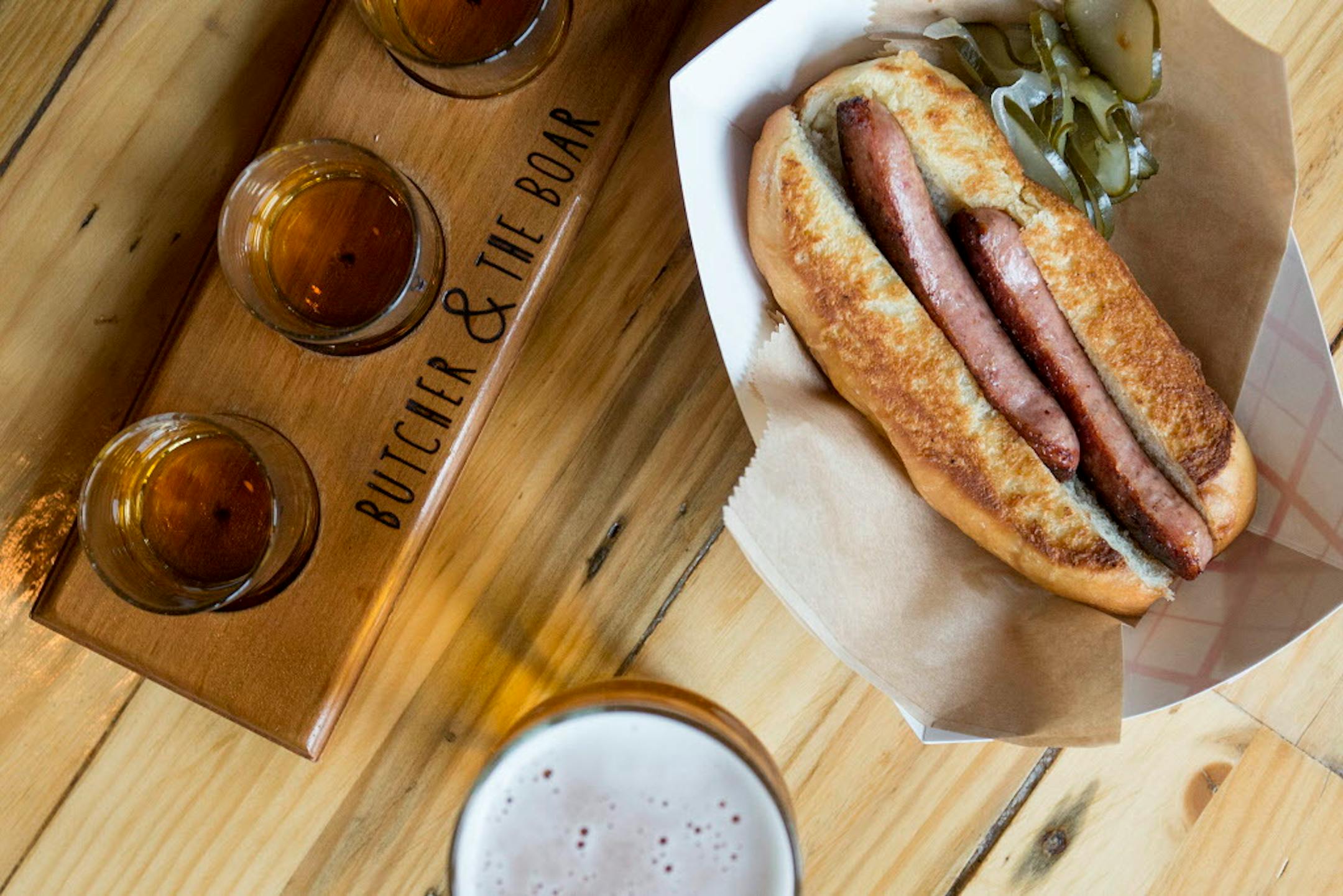 The Butcher and the Boar's beer, brat and a shot.