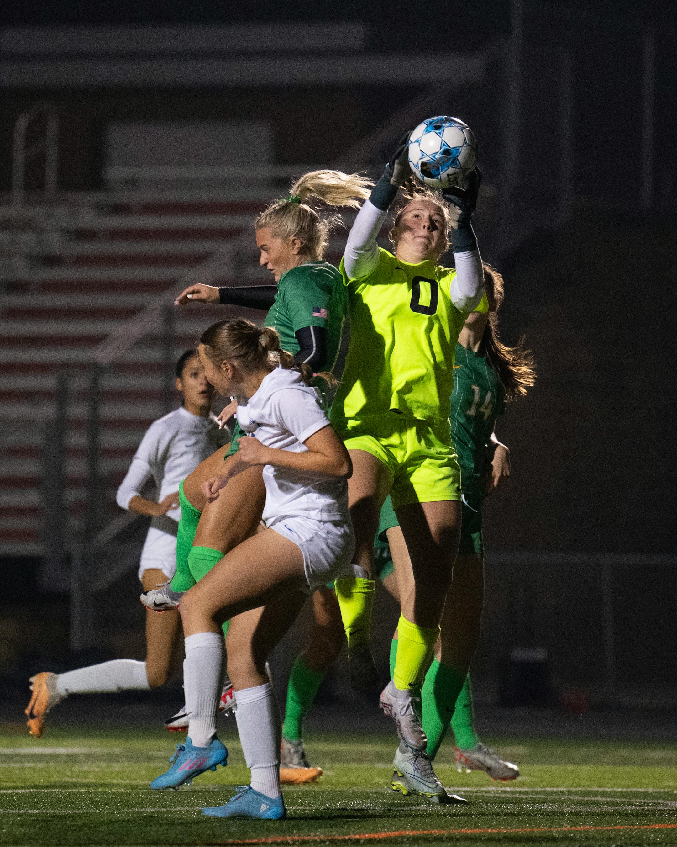 St, Michael-Albertville keeper grabbed the ball after an Edina corner kick in the first half.