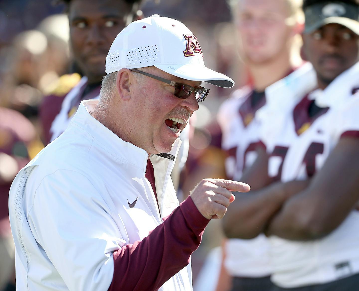 Minnesota Head Coach Jerry Kill fired up his team before the Gophers took on Kent State at TCF Bank Stadium, Saturday, September 19, 2015 in Minneapolis, MN. ] (ELIZABETH FLORES/STAR TRIBUNE) ELIZABETH FLORES &#x2022; eflores@startribune.com