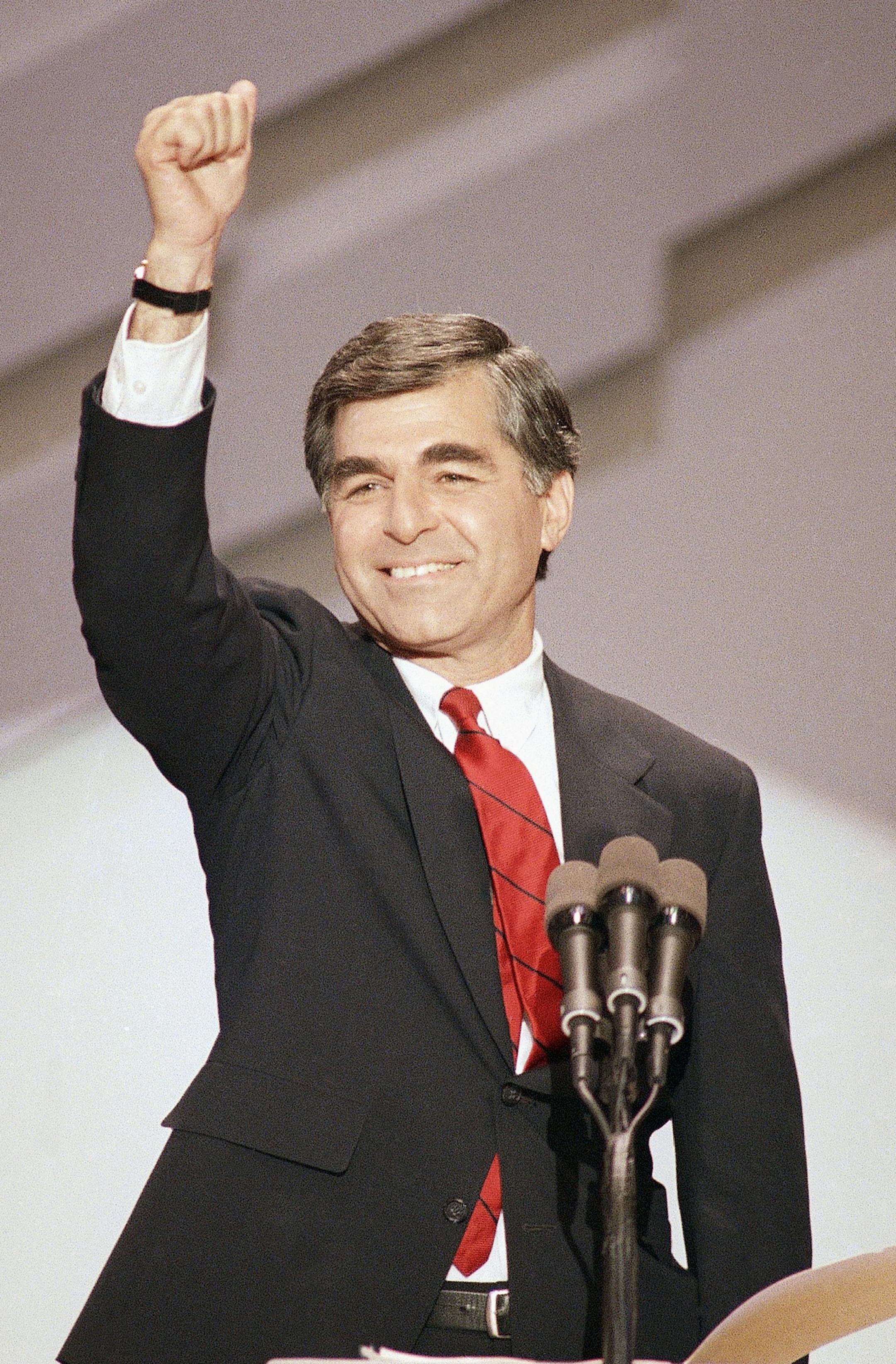 Michael Dukakis at Democratic National Convention in July 1988. (AP Photo)