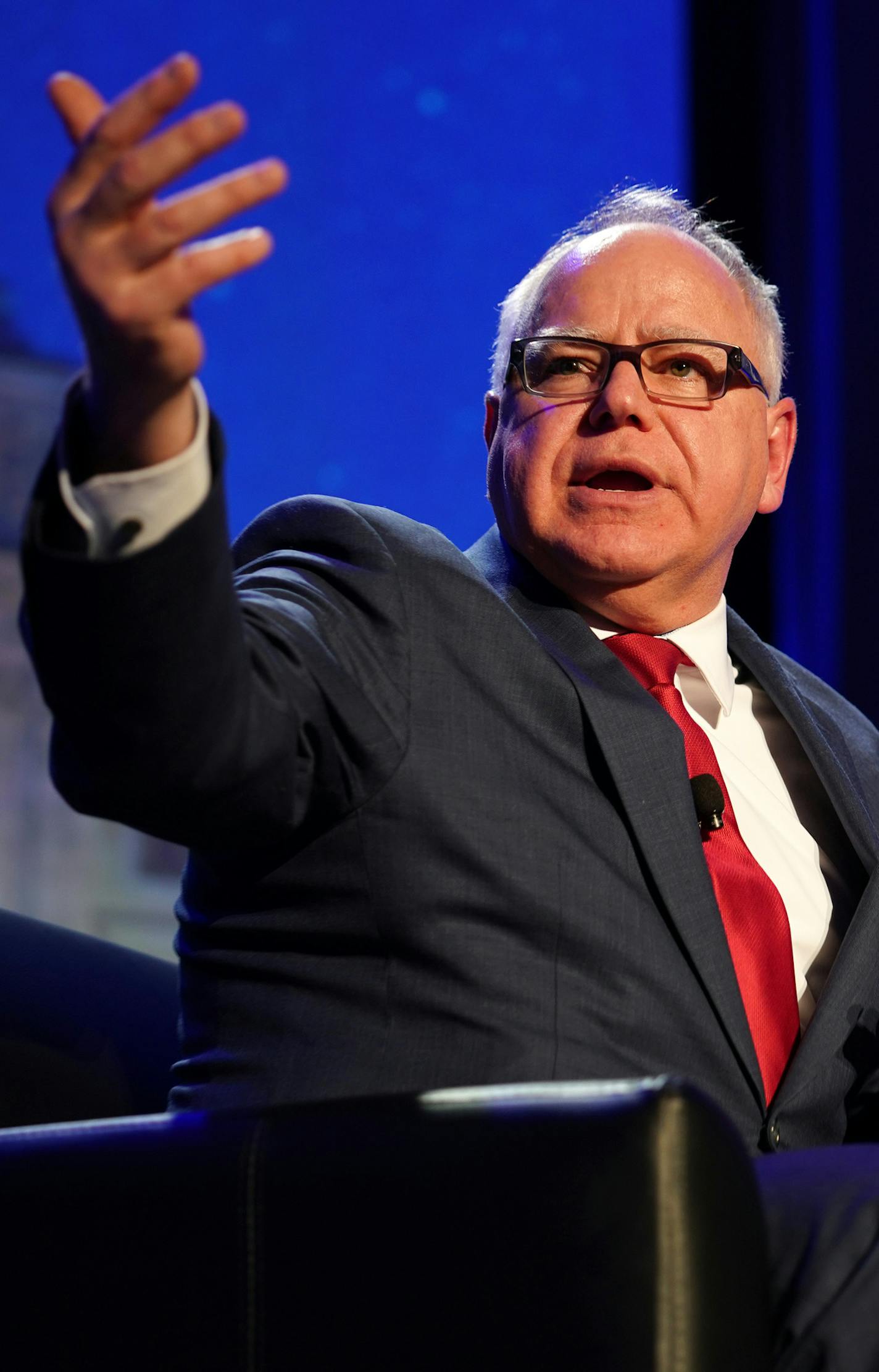 Gov. Tim Walz spoke as he was interviewed by Minnesota Chamber President Doug Loon during the Minnesota Chamber of Commerce's annual policy kickoff event Wednesday. ] ANTHONY SOUFFLE &#x2022; anthony.souffle@startribune.com Minnesota Chamber President Doug Loon interviewed Gov. Tim Walz during the Minnesota Chamber of Commerce's annual policy kickoff event Wednesday, Jan. 9, 2019 at the Saint Paul RiverCentre in St. Paul, Minn. ORG XMIT: MIN1901092106428658