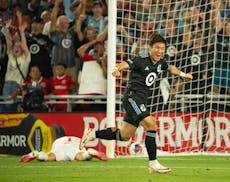 Minnesota United forward Jeong Sang-Bin (11) celebrated clinching the win with his successful penalty shot on Toluca goalkeeper Tiago Volpi (1) after 