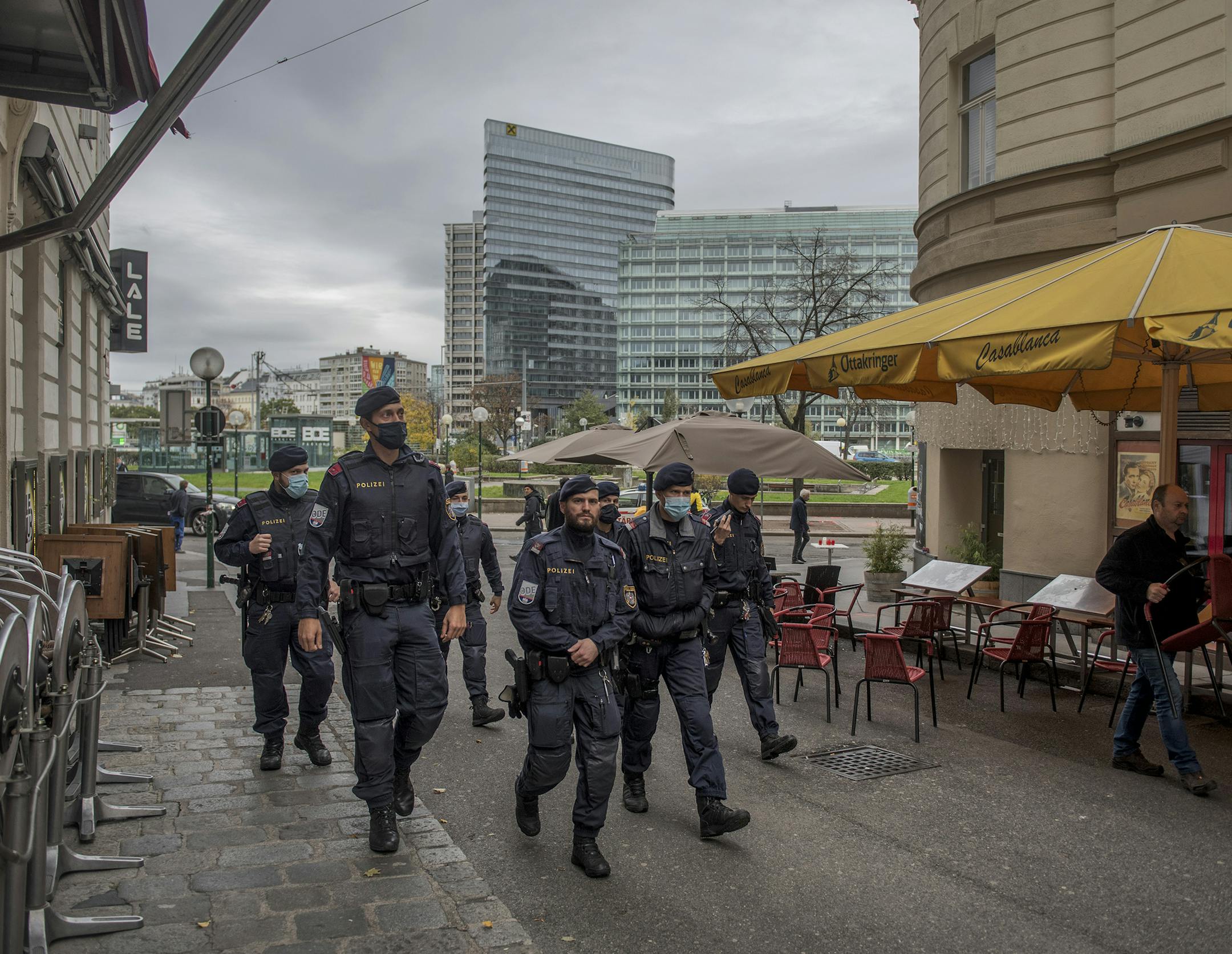 Police were on patrol after an attack that left four people dead and 23 wounded in central Vienna on Nov. 4.