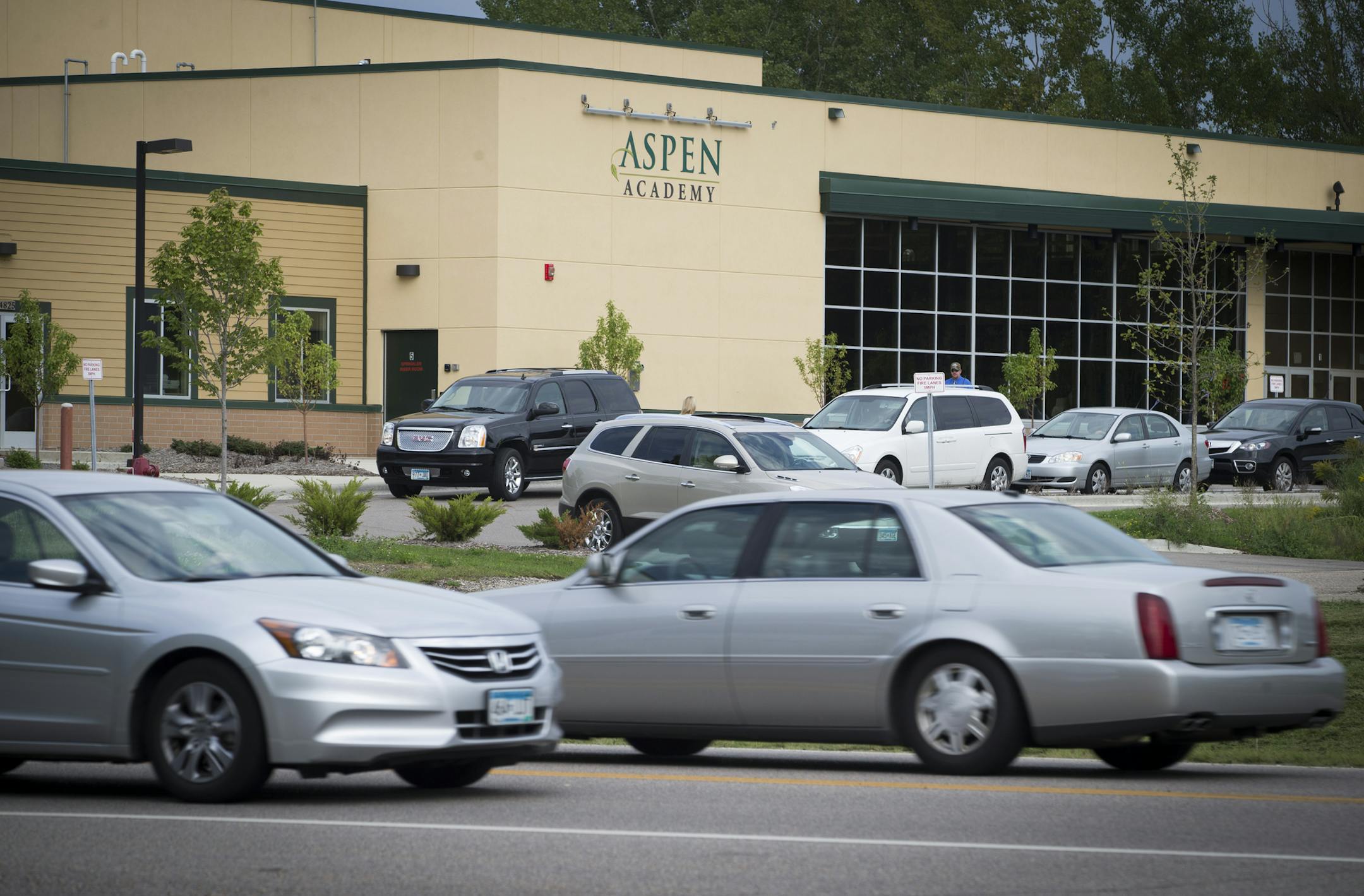 There were no traffic jams but lots of cars at the end of the school day outside Aspen Academy and on Highway 13 in Savage, Minn., at the Wednesday, September 3, 2014. After school Highway 13 can often back up. Two cities are clashing over how to reduce accidents on Highway 13, the road that runs between them. On one side is Savage, where the city council voted Tuesday in favor of the less expensive of two intersection revamp options. On the other side is Prior Lake, where the city council favor