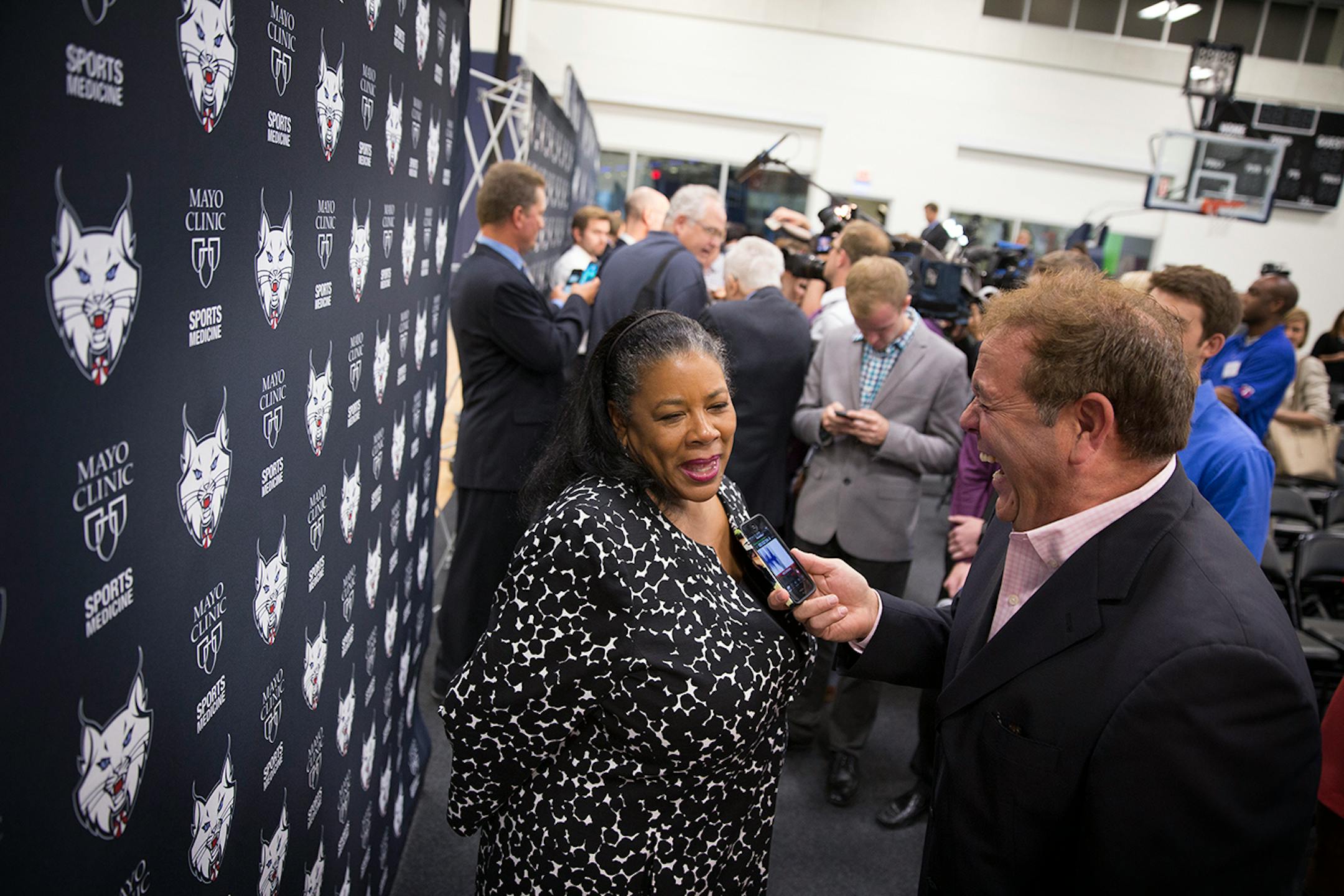 WNBA President Laurel Richie talks with the media during the grand opening event at the Timberwolves and Lynx Courts at Mayo Clinic Square in downtown Minneapolis on Wednesday, June 17, 2015.
