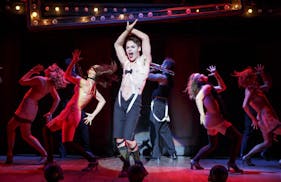Randy Harrison as the Emcee and the 2016 National Touring cast of Roundabout Theatre Company�s CABARET. Photo by Joan Marucs