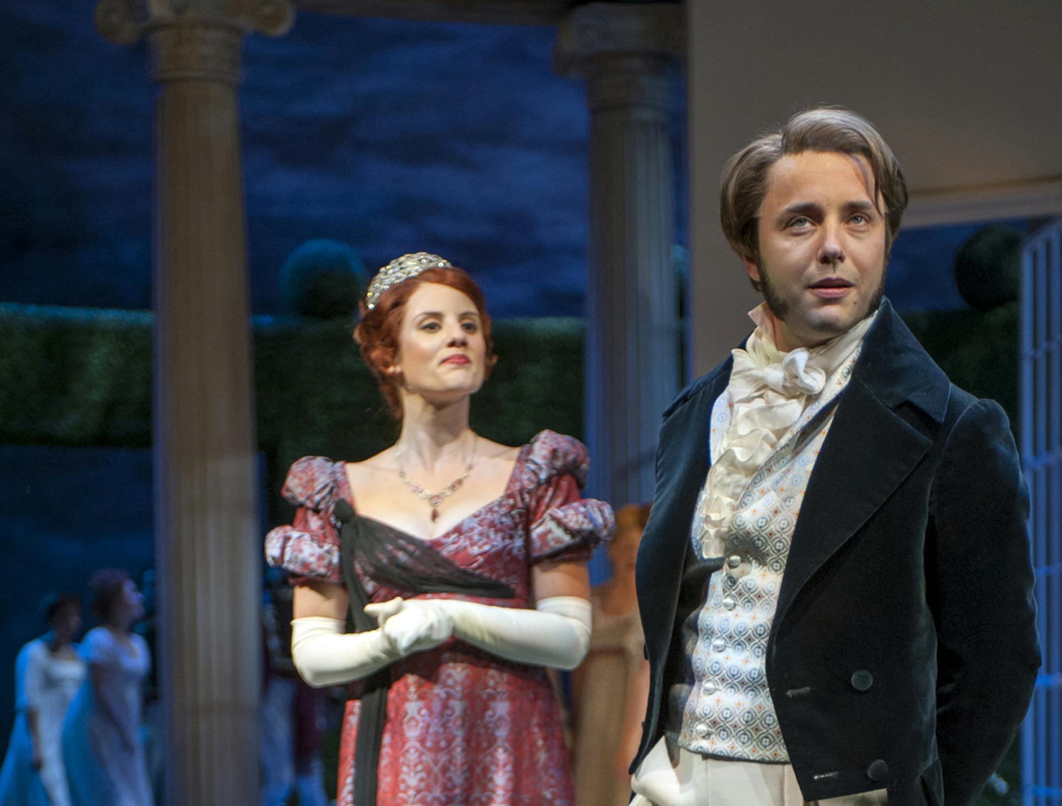Anna Sundberg (Caroline Bingley) and Vincent Kartheiser (Fitzwilliam Darcy) in the Guthrie Theater's production of "Pride and Prejudice."