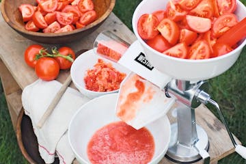 Tomato press and sauce makers turn garden-ripe tomatoes into seed-free, skin-free sauce with the turn of a handle. 