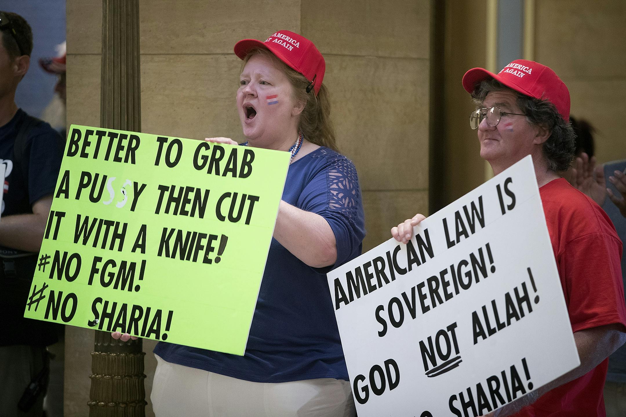 An anti-Sharia law group and antifascist protesters clashed during dueling rallies at the Minnesota State Capitol, Saturday, June 10, 2017 in St. Paul, MN. When a small faction of the anti-sharia group challenged the protesters outside, the Minnesota State Patrol had to intervene.