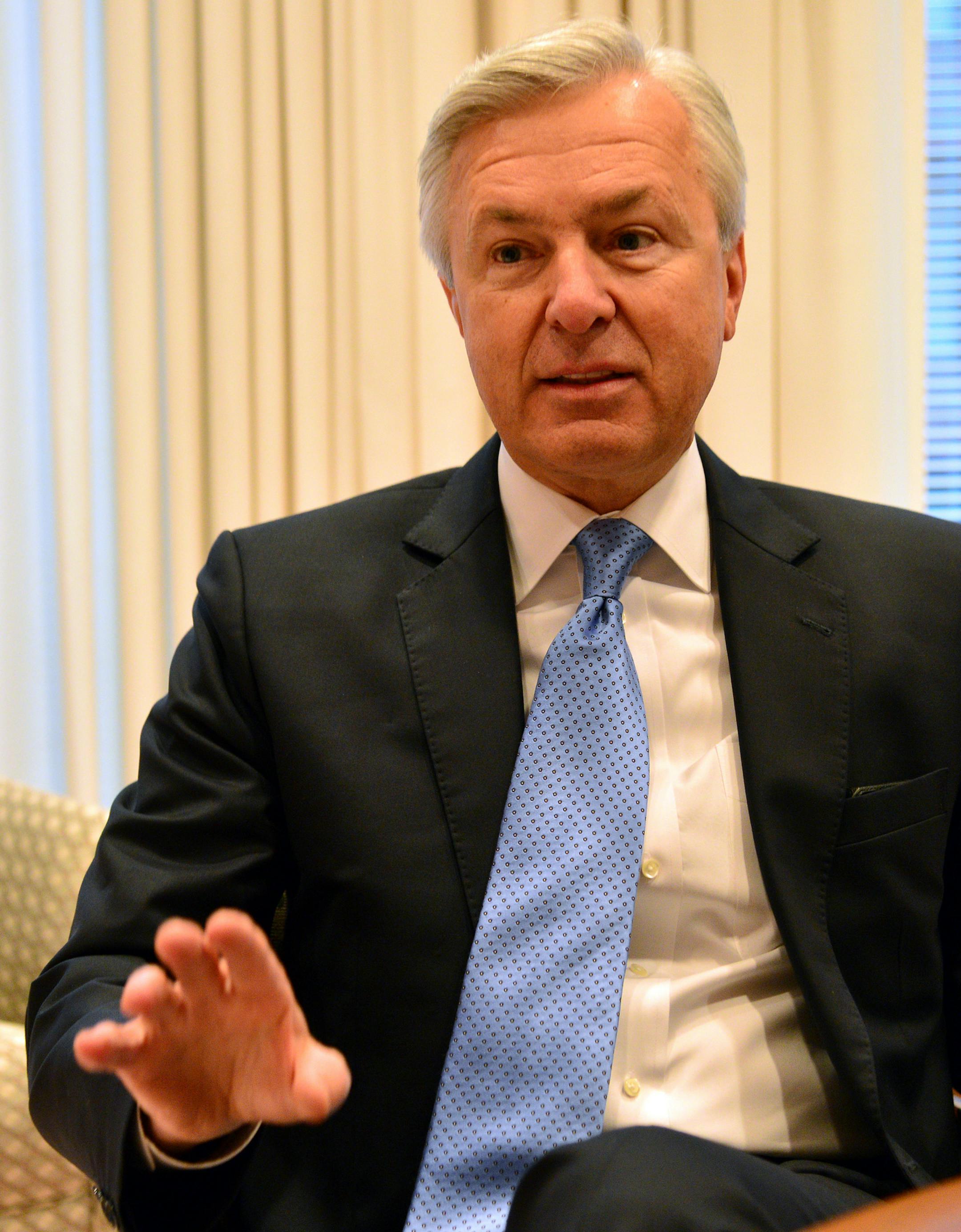 John Stumpf, Wells Fargo CEO, was in Minneapolis for the groundbreaking of the new office project near the Vikings stadium.] Richard.Sennott@startribune.com Richard Sennott/Star Tribune Minneapolis Minn. Monday 5/13/2014) ** (cq)