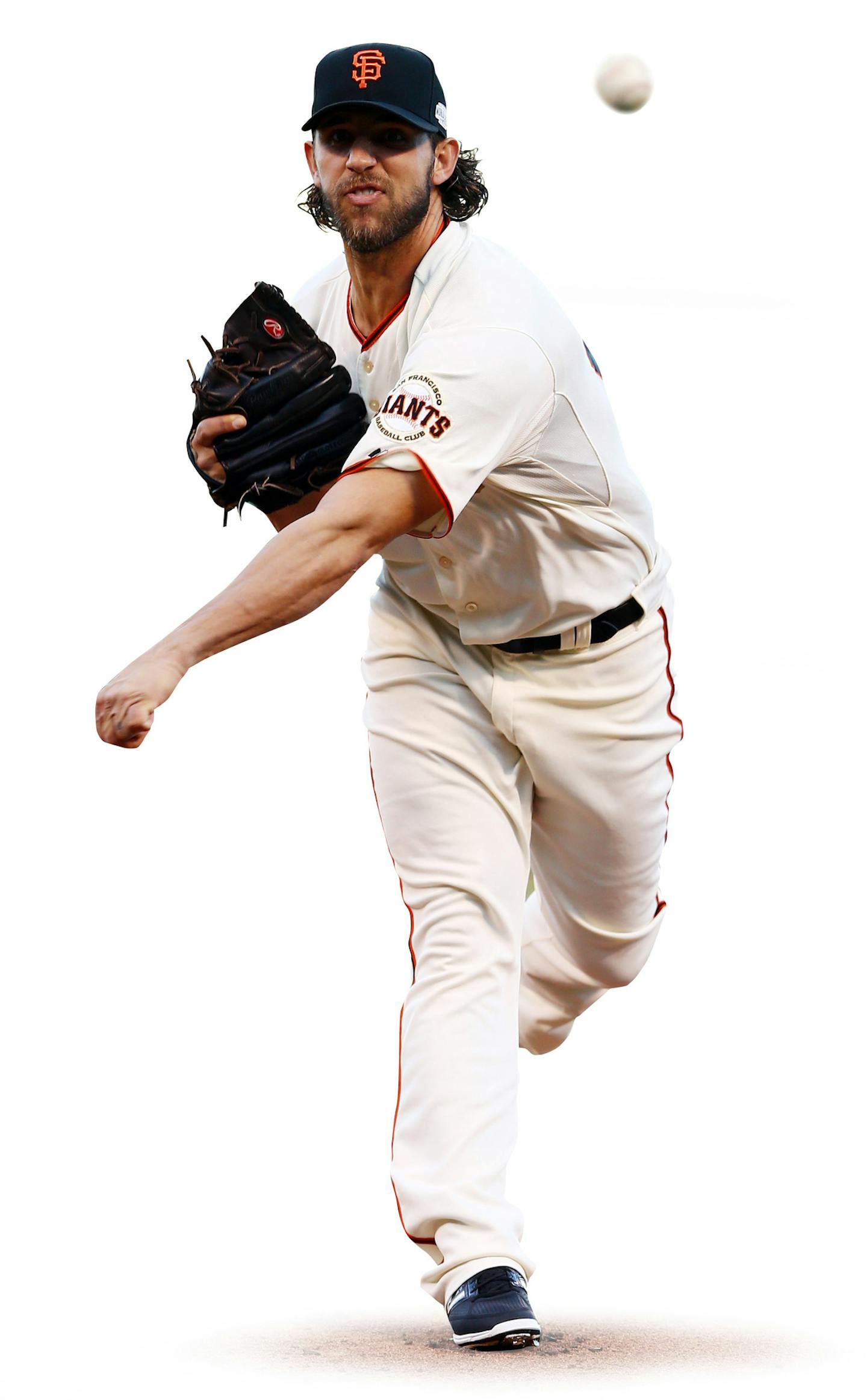 San Francisco Giants pitcher Madison Bumgarner throws during the first inning of Game 5 of baseball's World Series against the Kansas City Royals Sunday, Oct. 26, 2014, in San Francisco. (AP Photo/Else, Pool) ORG XMIT: WS330