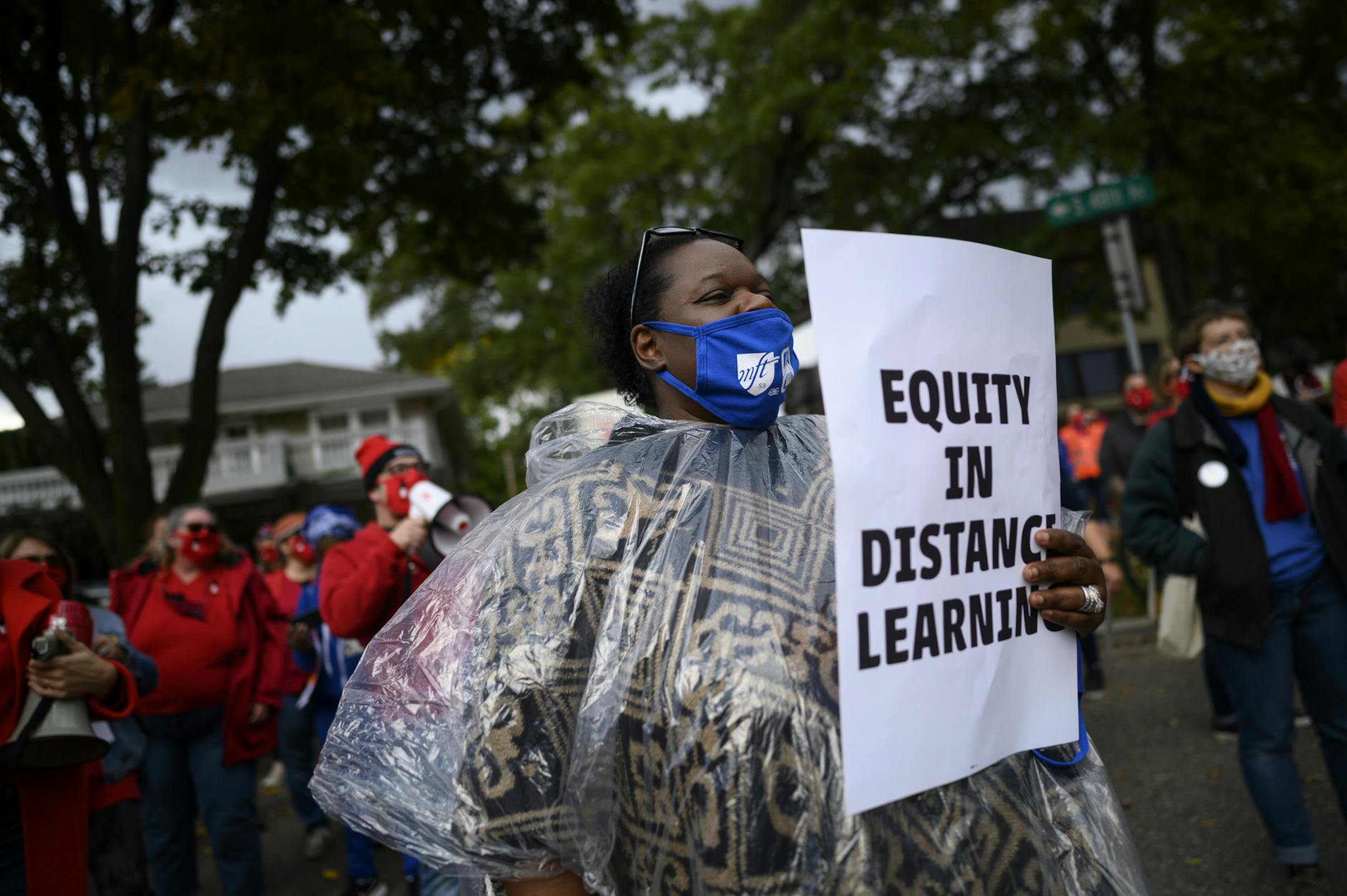 Janie Gholston, who works in early childhood education in Minneapolis Public Schools, took part in Wednesday's demonstration in Minneapolis. ] aaron.lavinsky@startribune.com Teachers from Minneapolis and St. Paul schools held a rally Wednesday afternoon, calling for the districts to address a variety of issues to make sure schools are safe and equitable during the pandemic. They want to negotiate issues of safety and academic quality, address staffing ratios and hazard pay for education support
