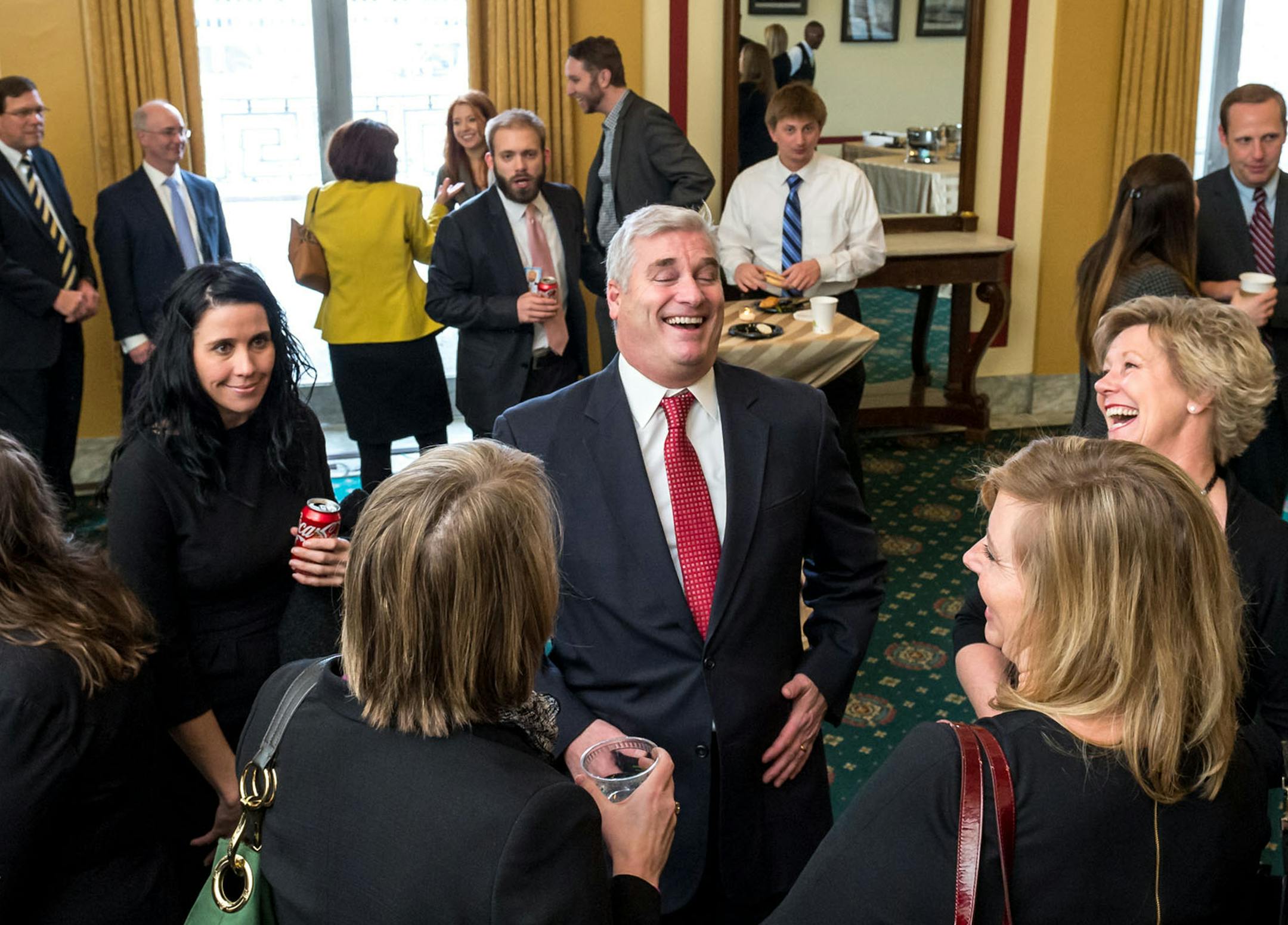 Rep. Tom Emmer, R - Minn. 6th, talks with well-wishers at a reception in his honor on Capitol Hill in Washington, D.C., on Tuesday, January 6, 2015. Emmer defeated Democrat Joe Perske and independent candidate John Denney in a November 2014 election for the House of Representatives seat vacated by Michele Bachmann. ( Photo / J.M. Eddins Jr. for the Minneapolis Star-Tribune)