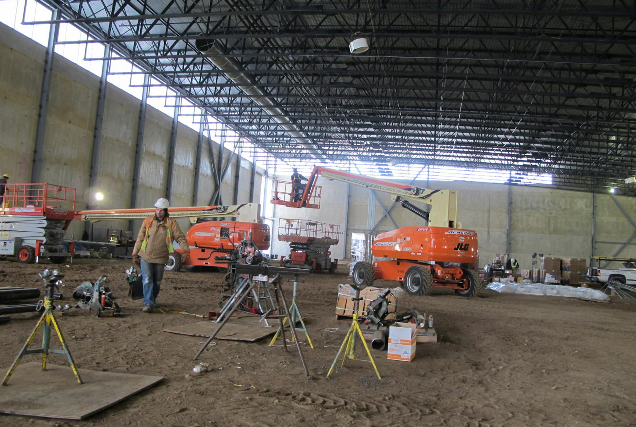 interior construction work of new fieldhouse, Bielenberg sports complex, Jan. 2014 Jim Anderson photo