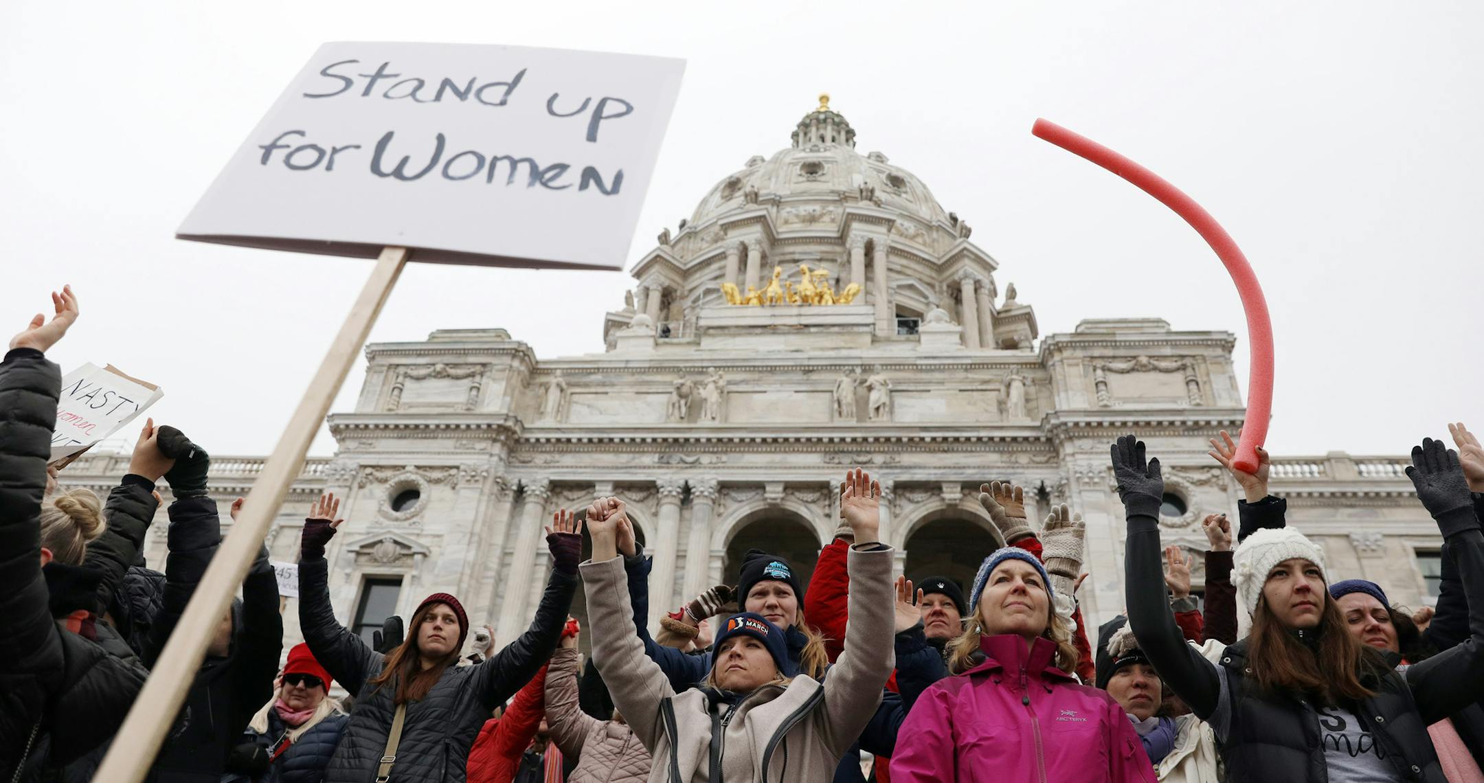 Women's activists and supporters as they gathered at the State Capitol for the noon rally. ] ANTHONY SOUFFLE • anthony.souffle@startribune.com Women's activists and supporters gathered at St. Paul College then marched to the State Capitol for a noon rally Saturday, Jan. 21, 2017 for a local version of the big national D.C. women's march.