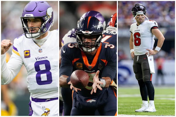 From left, Kirk Cousins, Russell Wilson and Baker Mayfield are the top quarterbacks available on the free agent market.