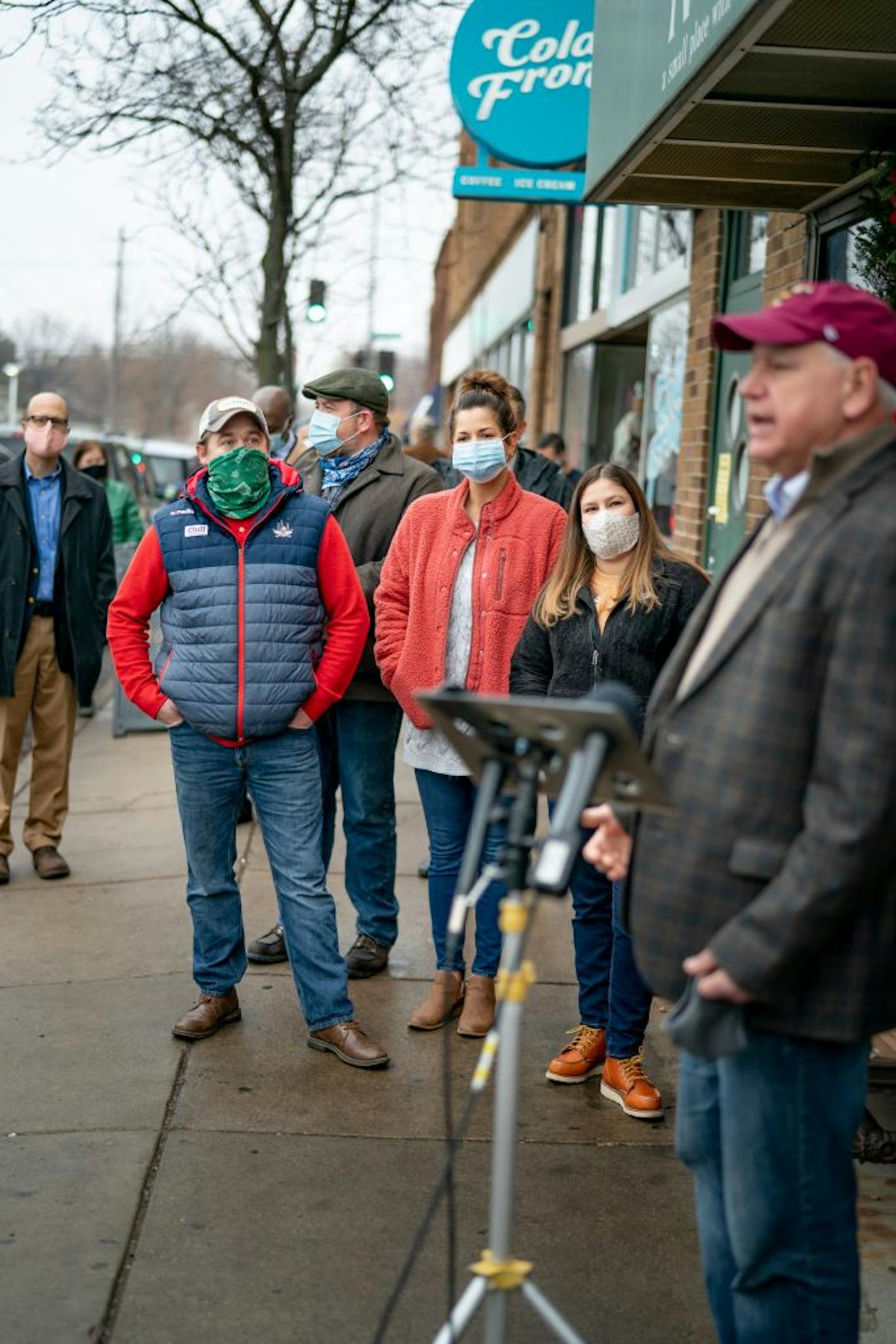 Casper's and Runyon's Nook co-owners Mike Runyon, Ted Casper and their wives Brittany and Janessa stood out front Tuesday as Gov. Tim Walz proposed a legislative relief package aimed at helping business and residents impacted by the latest shutdown.