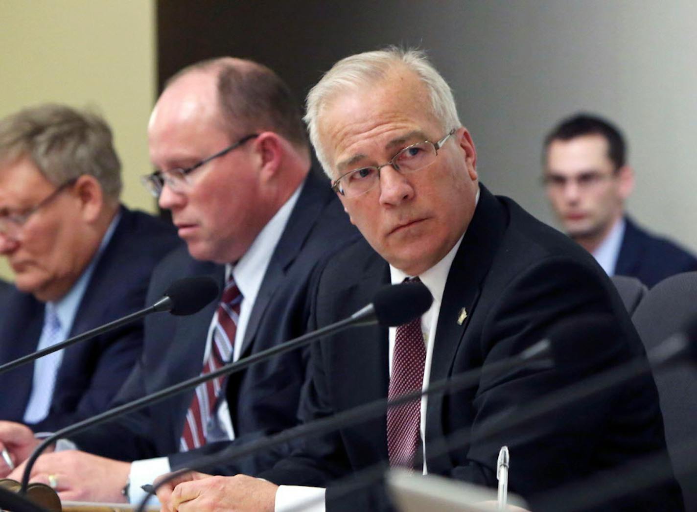 Wisconsin state Sen. Steve Nass, R-Whitewater, is seen during a hearing at the state Capitol in Madison, Wis. on Feb. 24, 2015.