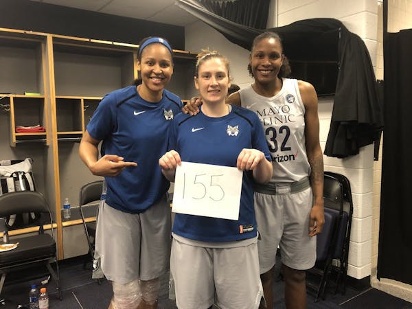 The Lynx trio of, from left, Maya Moore, Lindsay Whalen and Rebekkah Brunson posed in the locker room at Capital One Arena on Thursday after an 88-80 