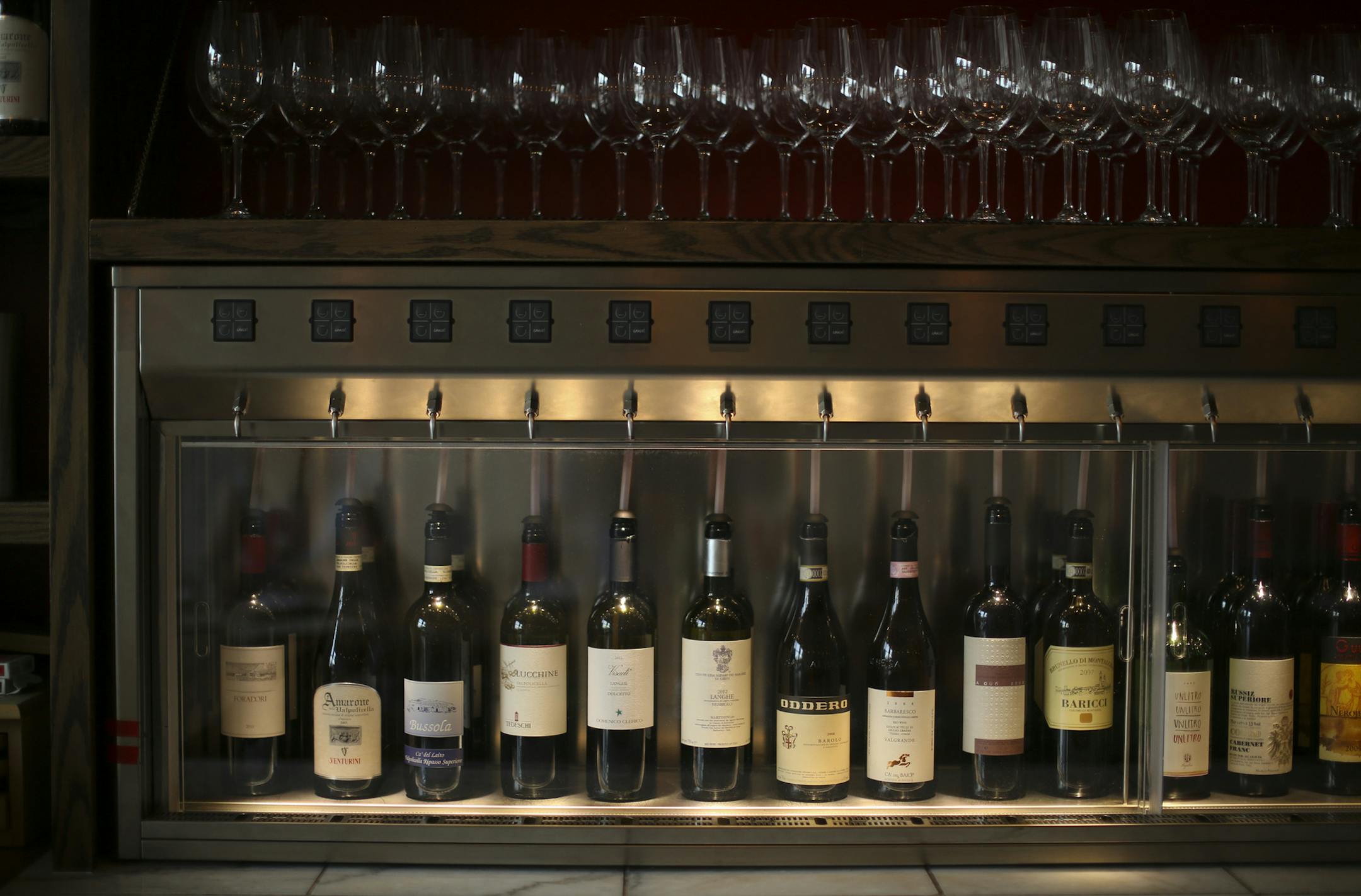Terzo Vino Bar is the new wine bar and restaurant from the Broder family empire at 50th and Penn in south Minneapolis. Just a portion of the wines available by the glass at Terzo Vino Bar Thursday evening, September 19, 2013 in Minneapolis. ] JEFF WHEELER ‚Ä¢ jeff.wheeler@startribune.com