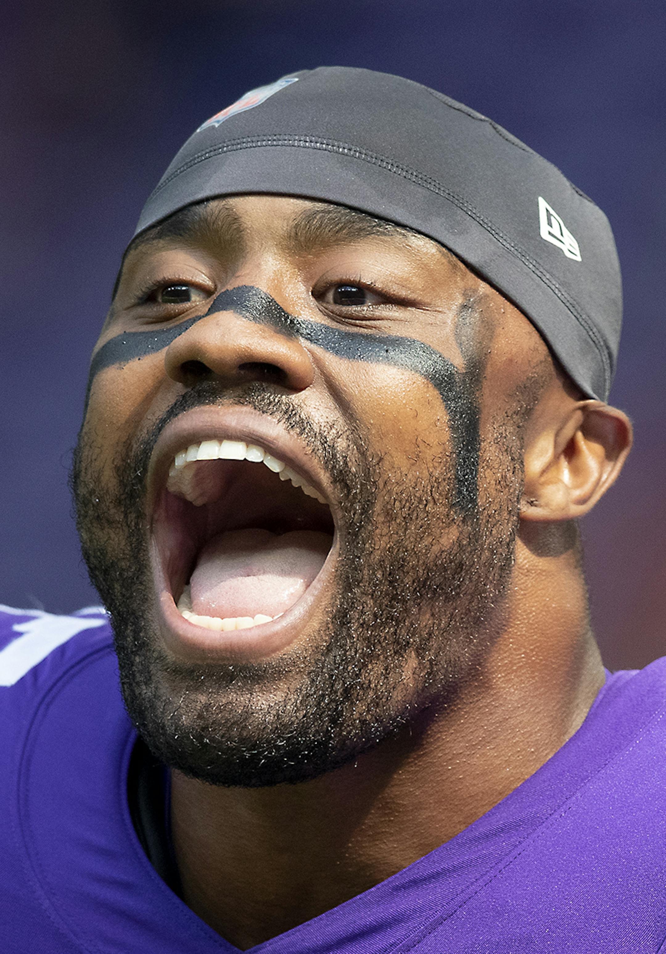 Minnesota Vikings defensive end Everson Griffen warmed up before the Minnesota Vikings took on the Arizona Cardinals at US Bank Stadium, Saturday, August 24, 2019 in Minneapolis, MN. ] ELIZABETH FLORES • liz.flores@startribune.com